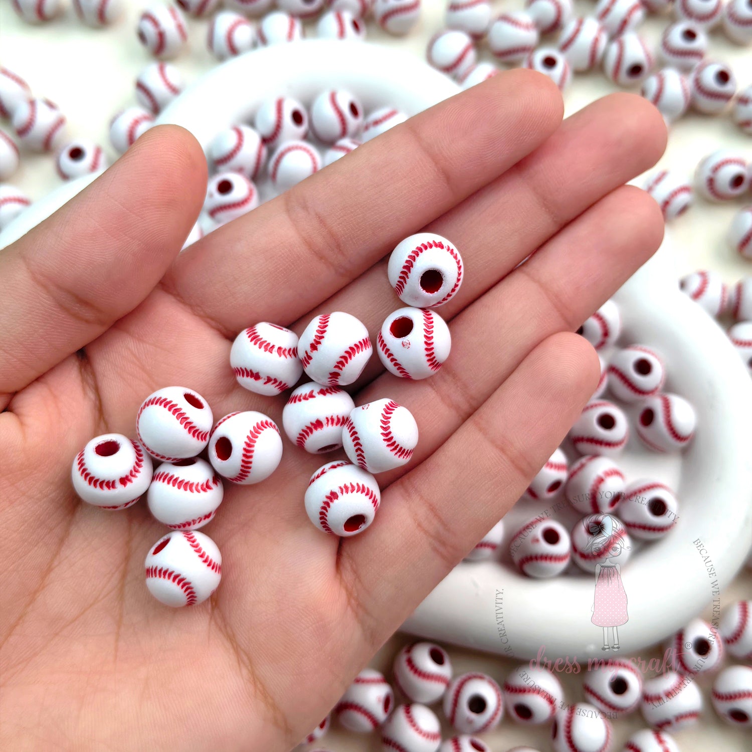 Mini Baseball Beads White - 30 Pcs