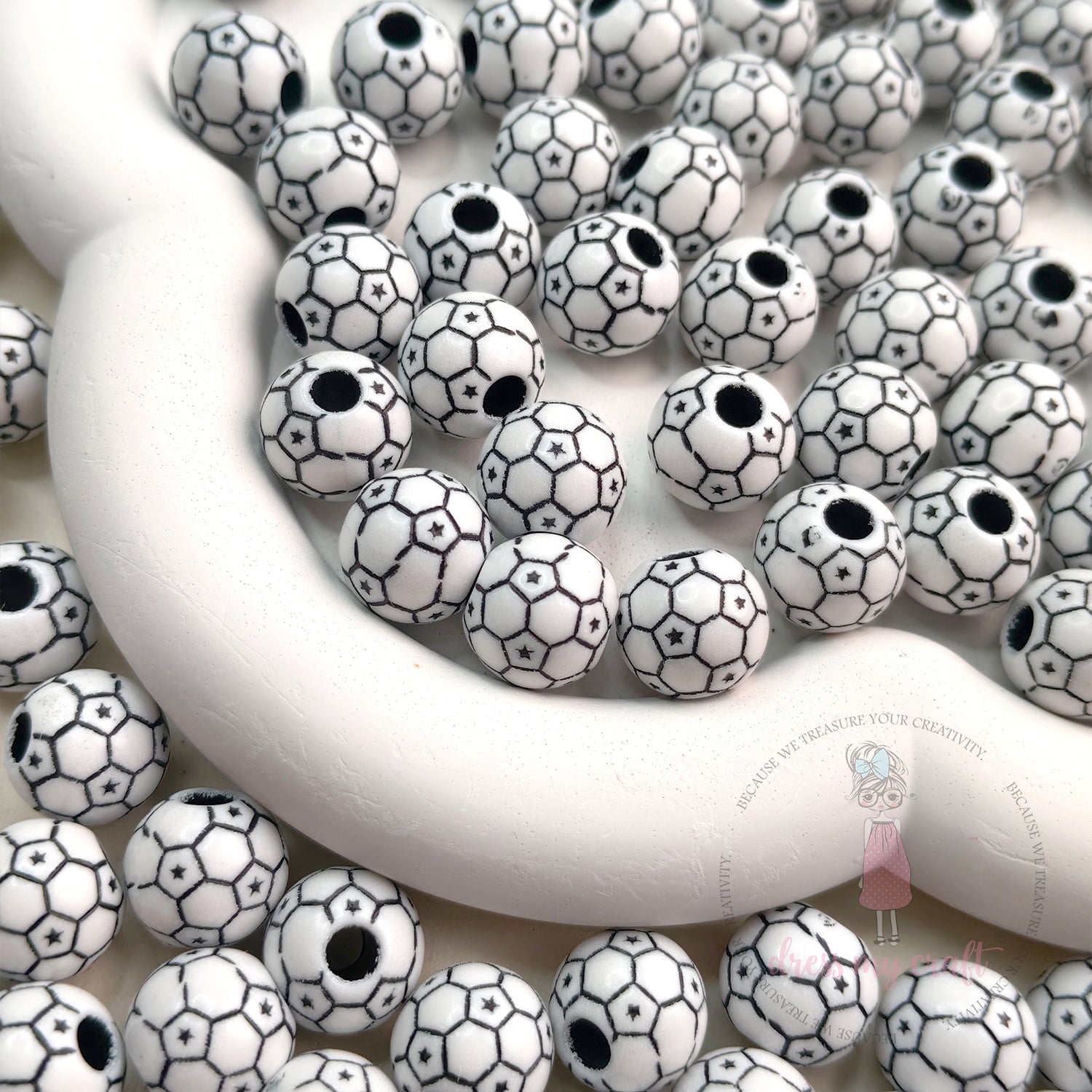 Mini Football Beads White - 30 Pcs