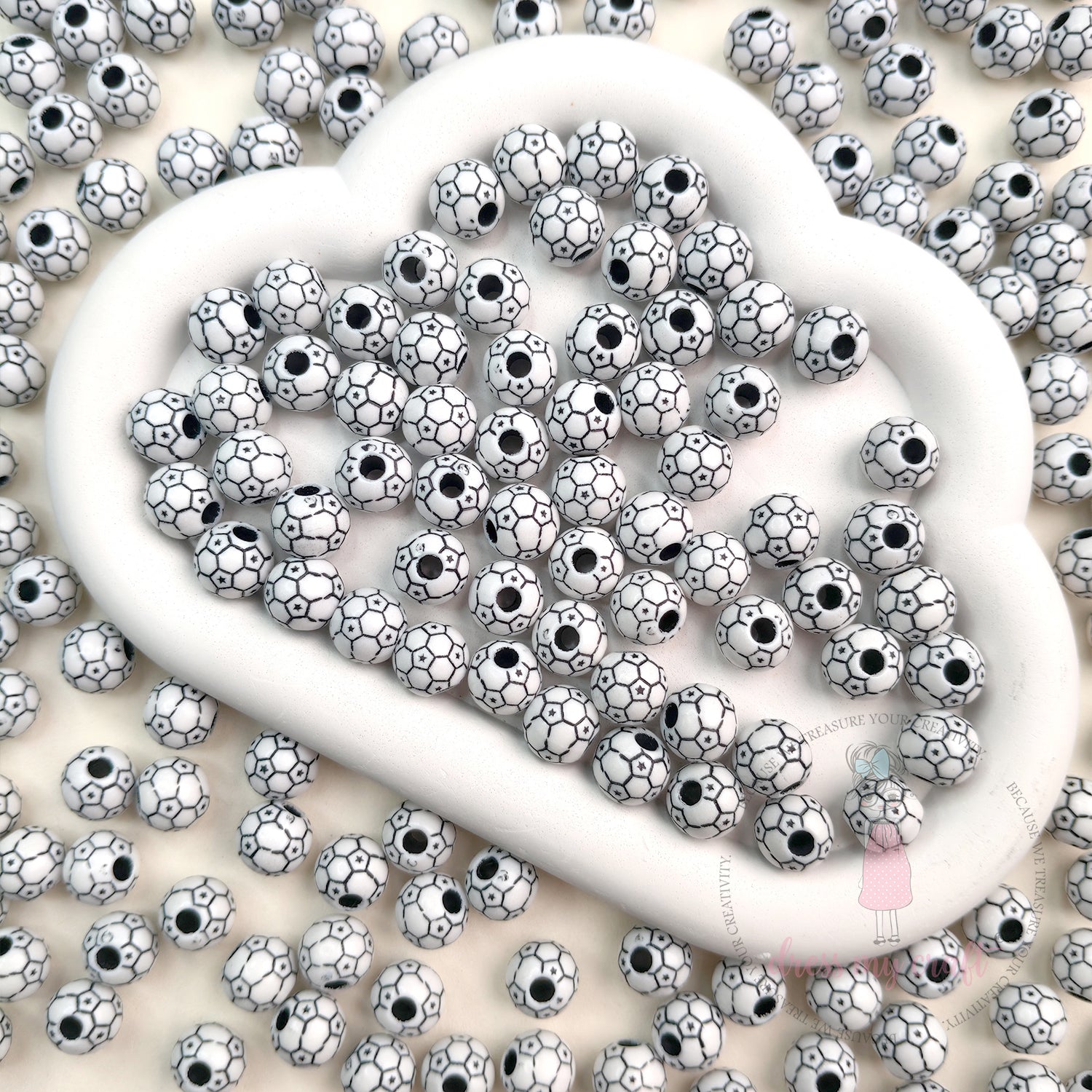 Mini Football Beads White - 30 Pcs