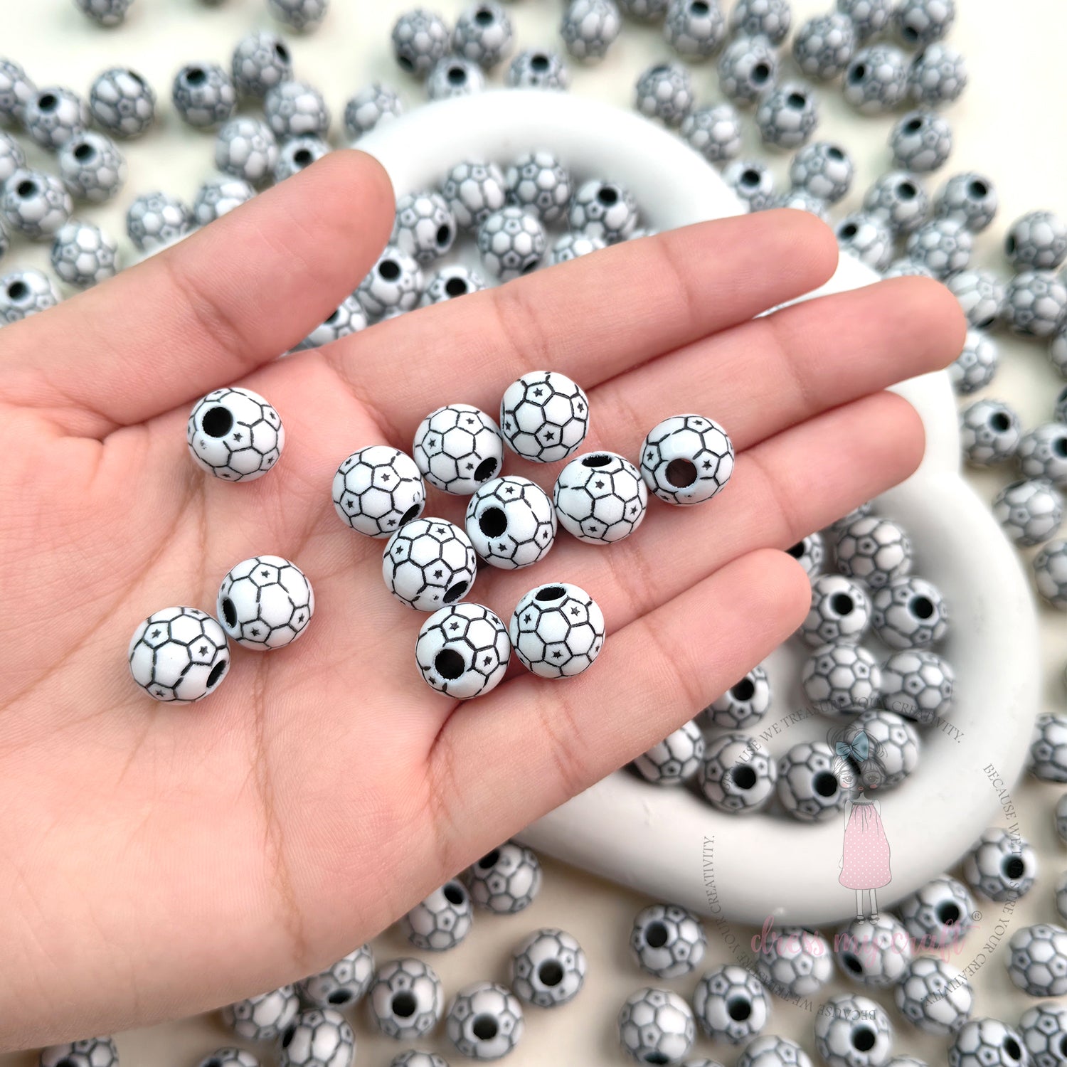 Mini Football Beads White - 30 Pcs