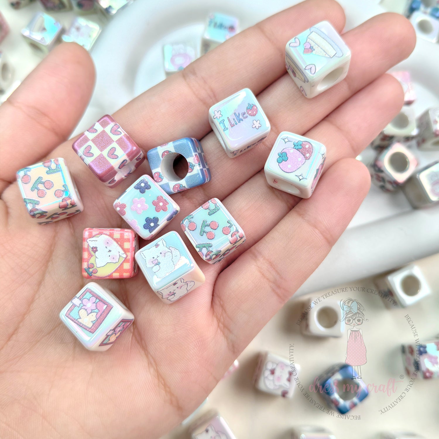 Fun Square Beads with Big Hole  - 10 Pcs
