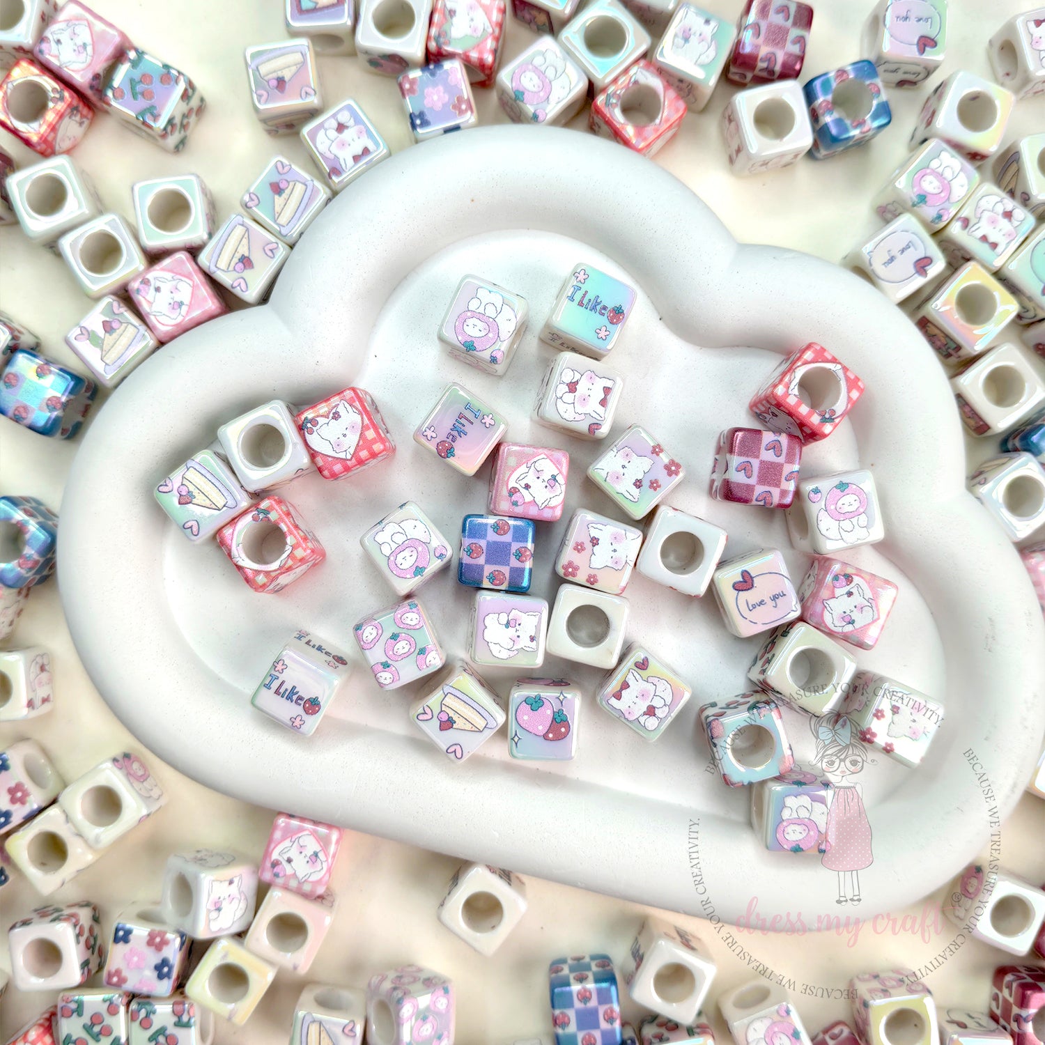 Fun Square Beads with Big Hole  - 10 Pcs