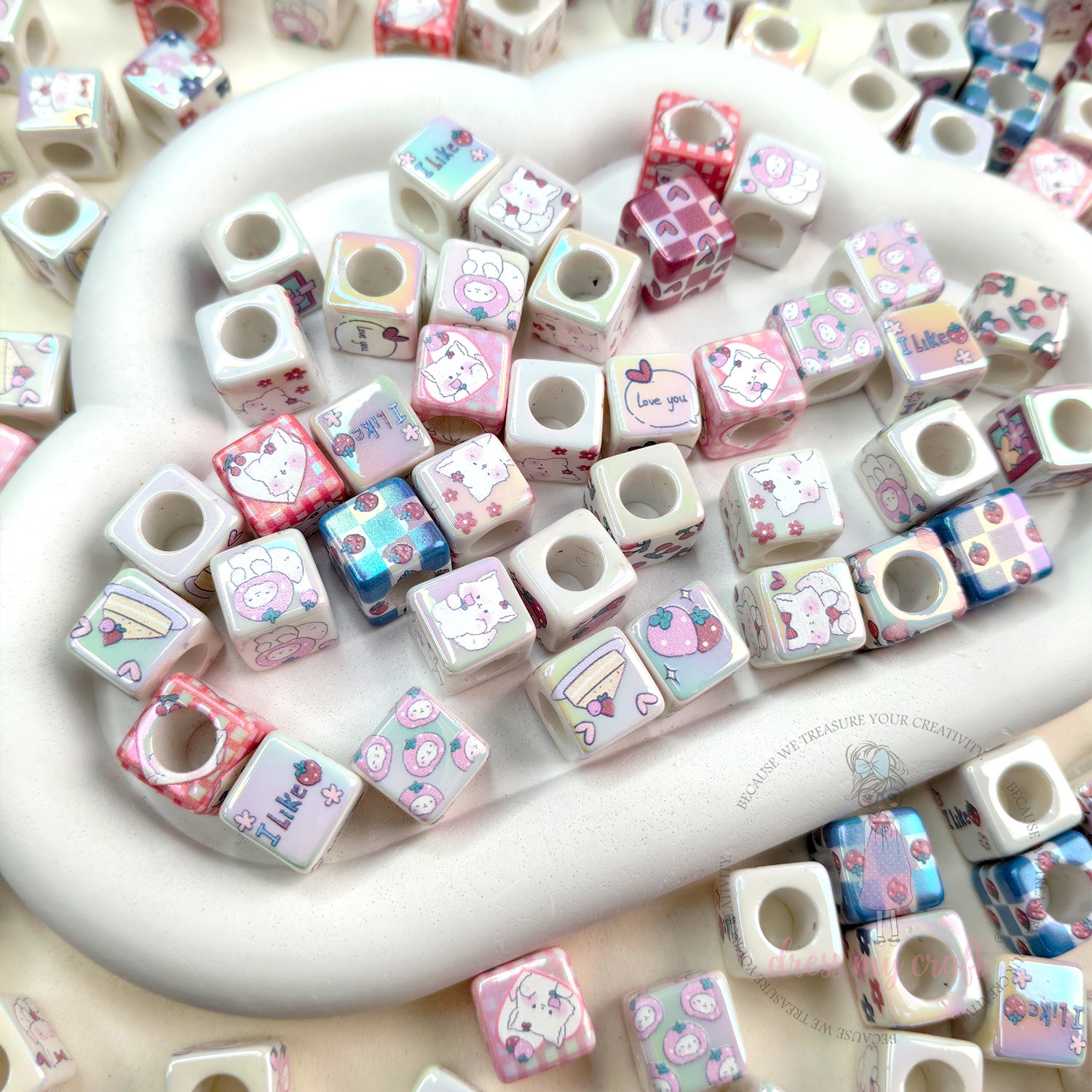 Fun Square Beads with Big Hole  - 10 Pcs