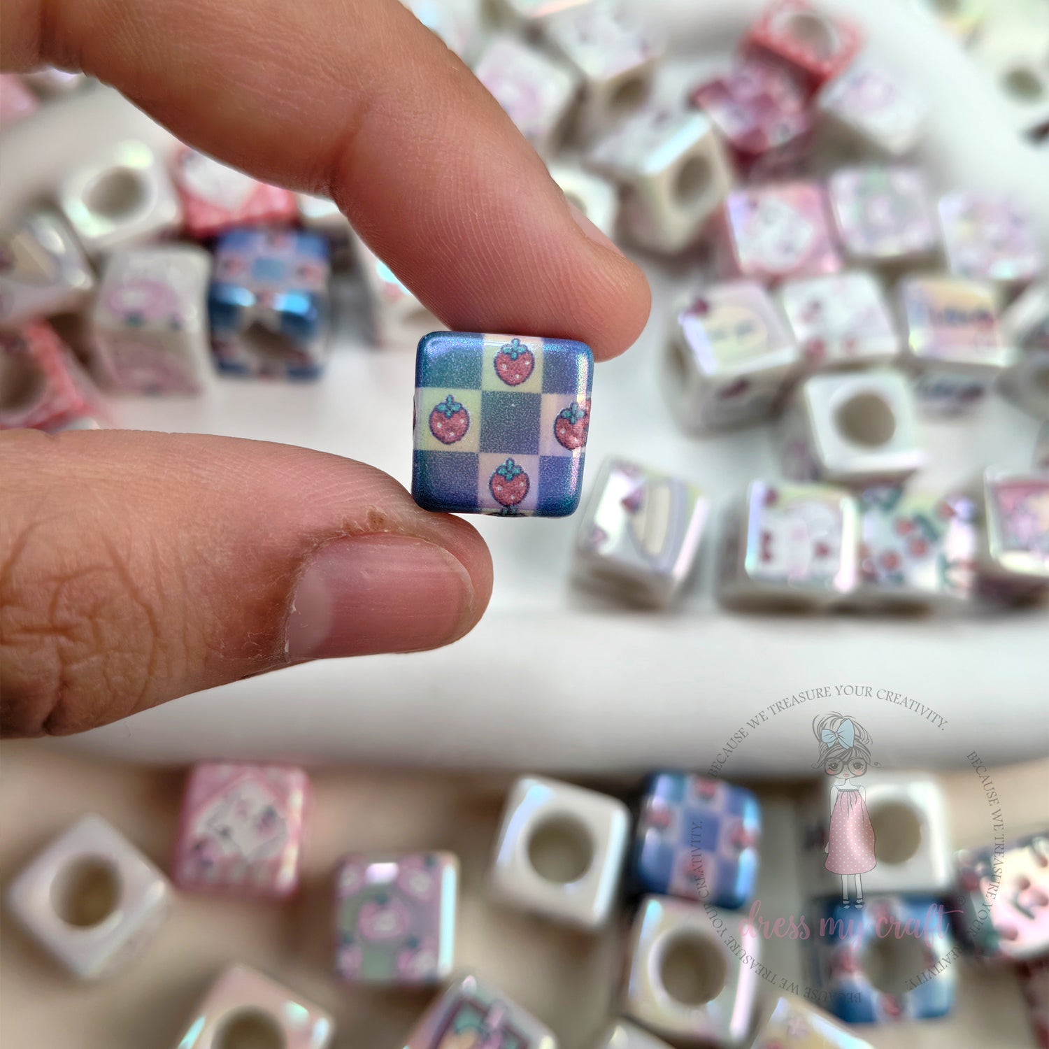 Fun Square Beads with Big Hole  - 10 Pcs
