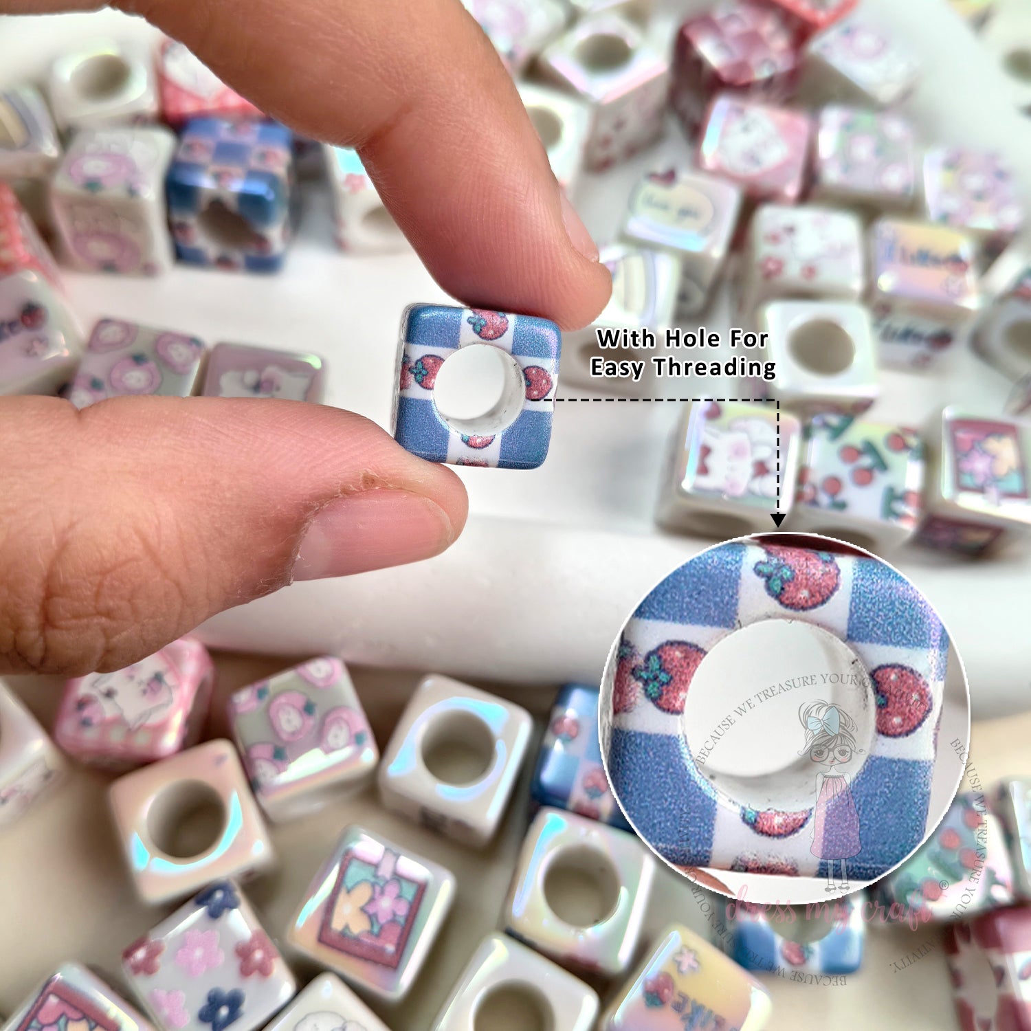 Fun Square Beads with Big Hole  - 10 Pcs