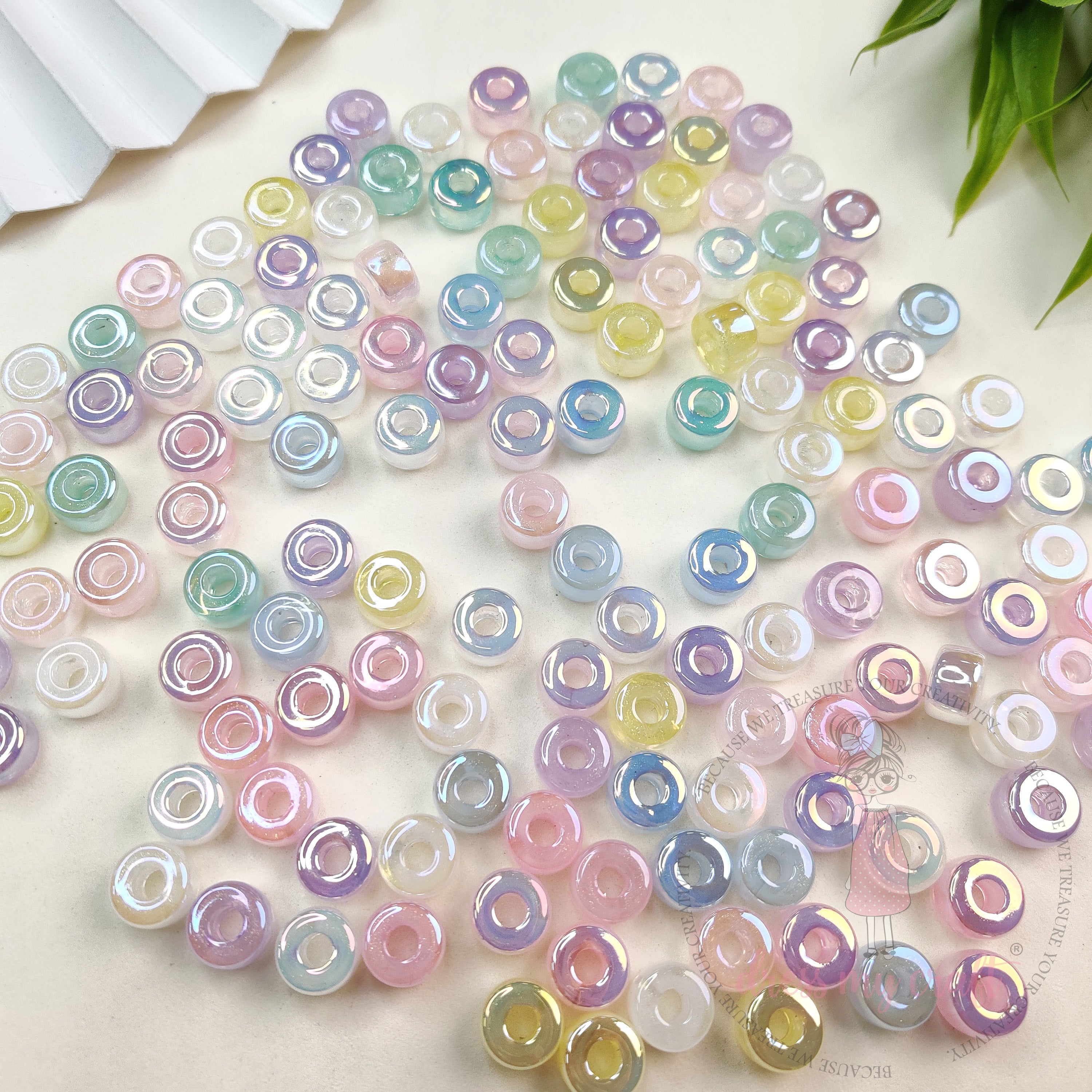 Multicolor Holographic Round Ring Beads - 15 Pcs
