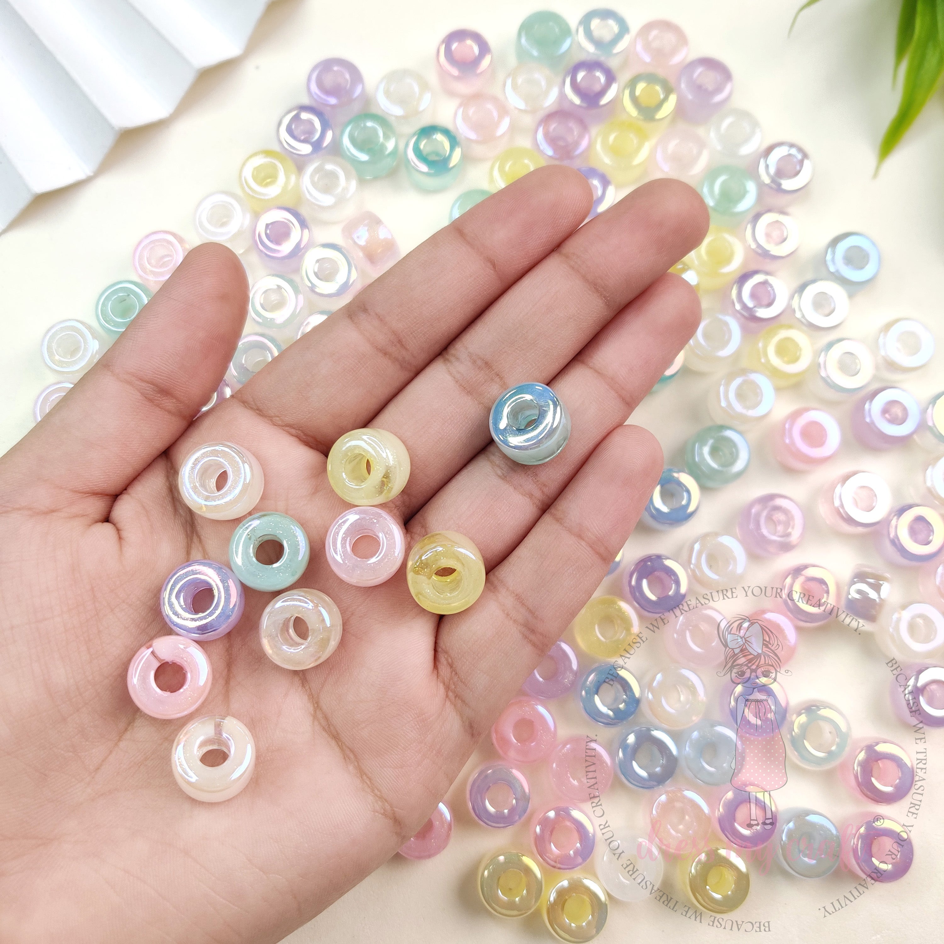 Multicolor Holographic Round Ring Beads - 15 Pcs