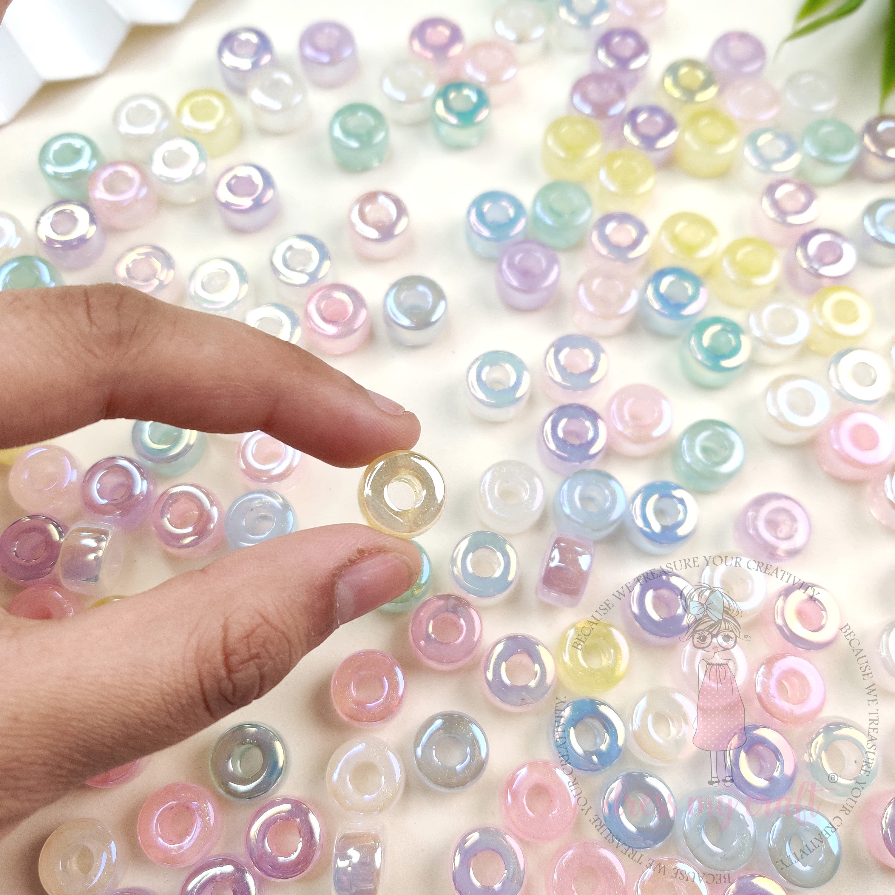 Multicolor Holographic Round Ring Beads - 15 Pcs
