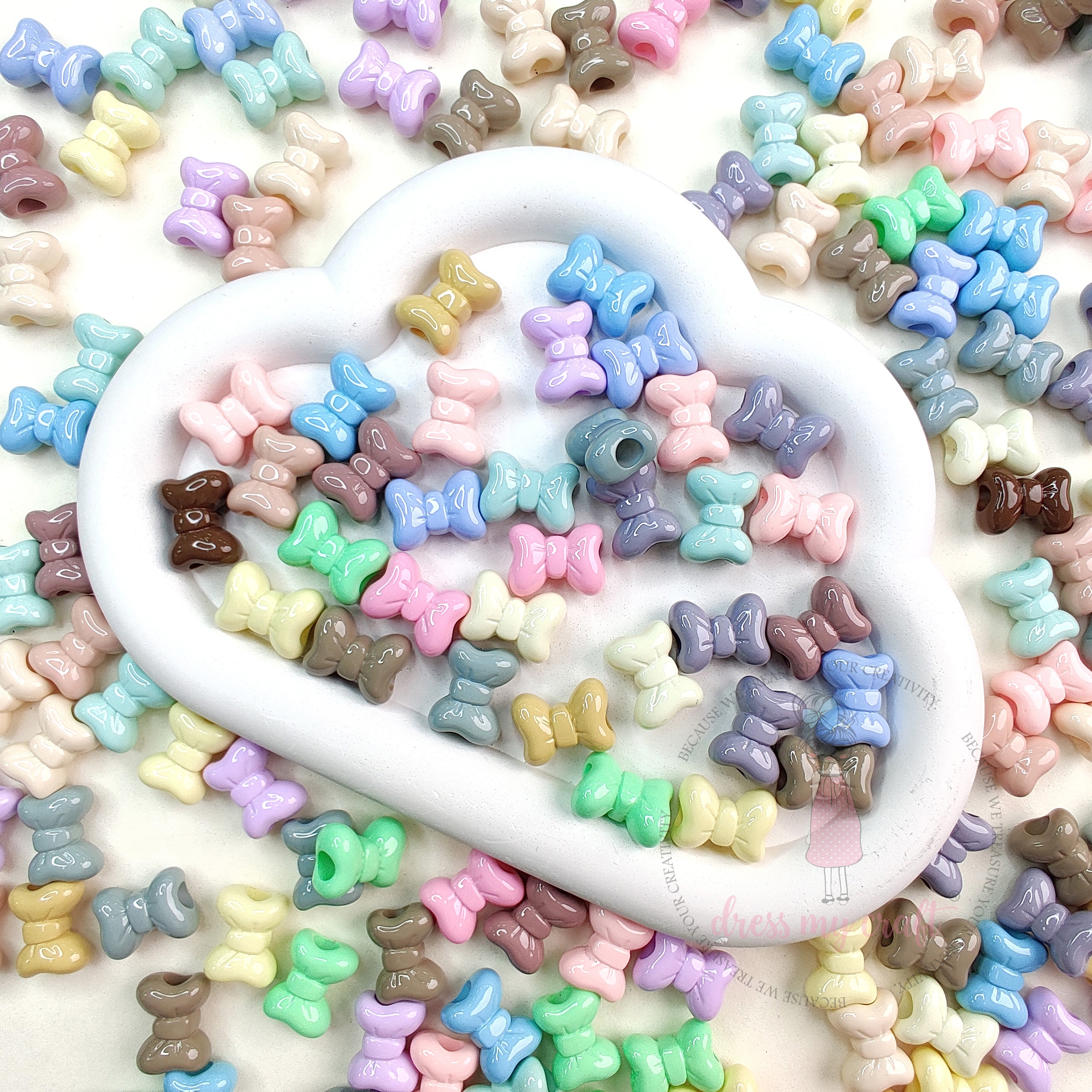 Pastel Multicolor Bow Beads - 15 Pcs