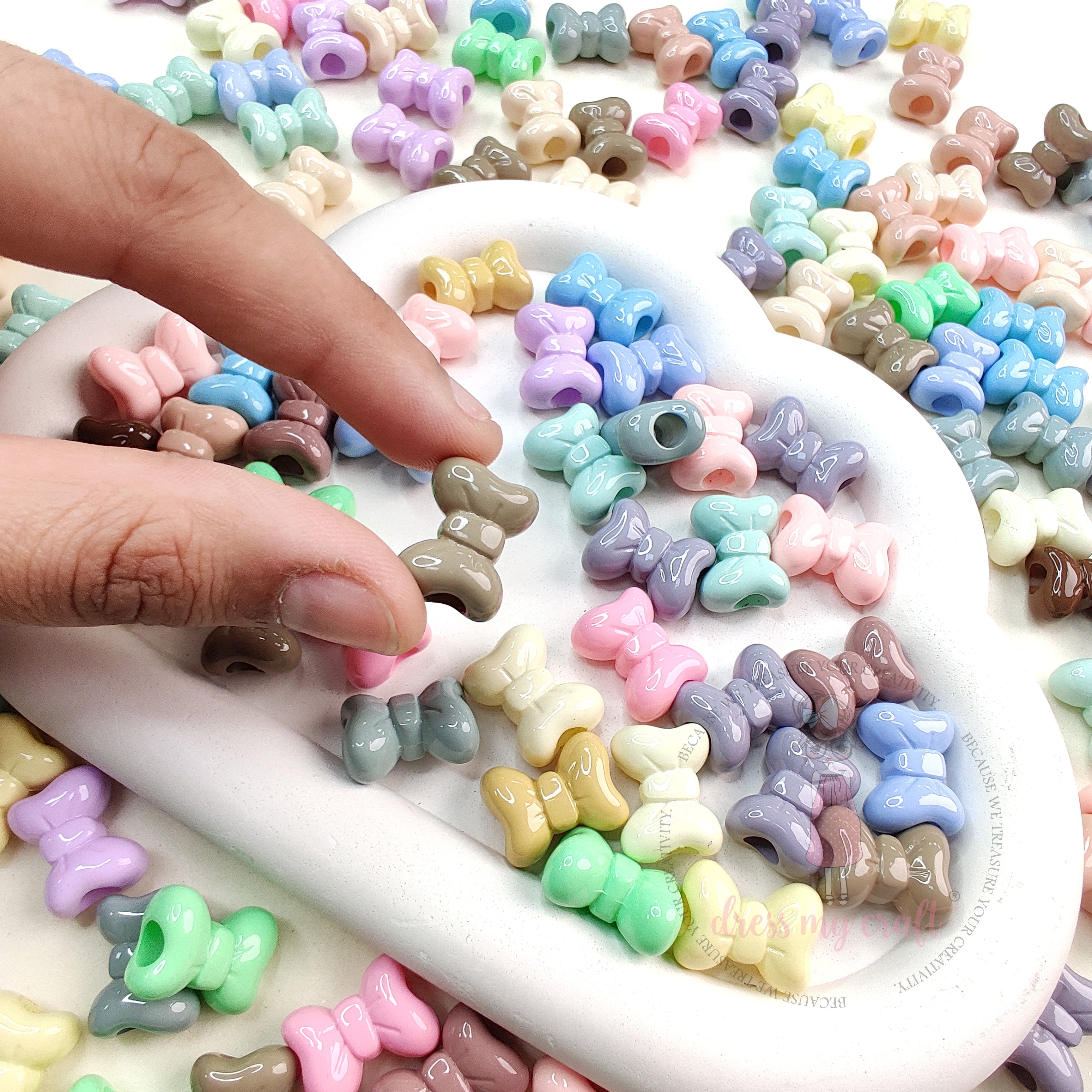Pastel Multicolor Bow Beads - 15 Pcs