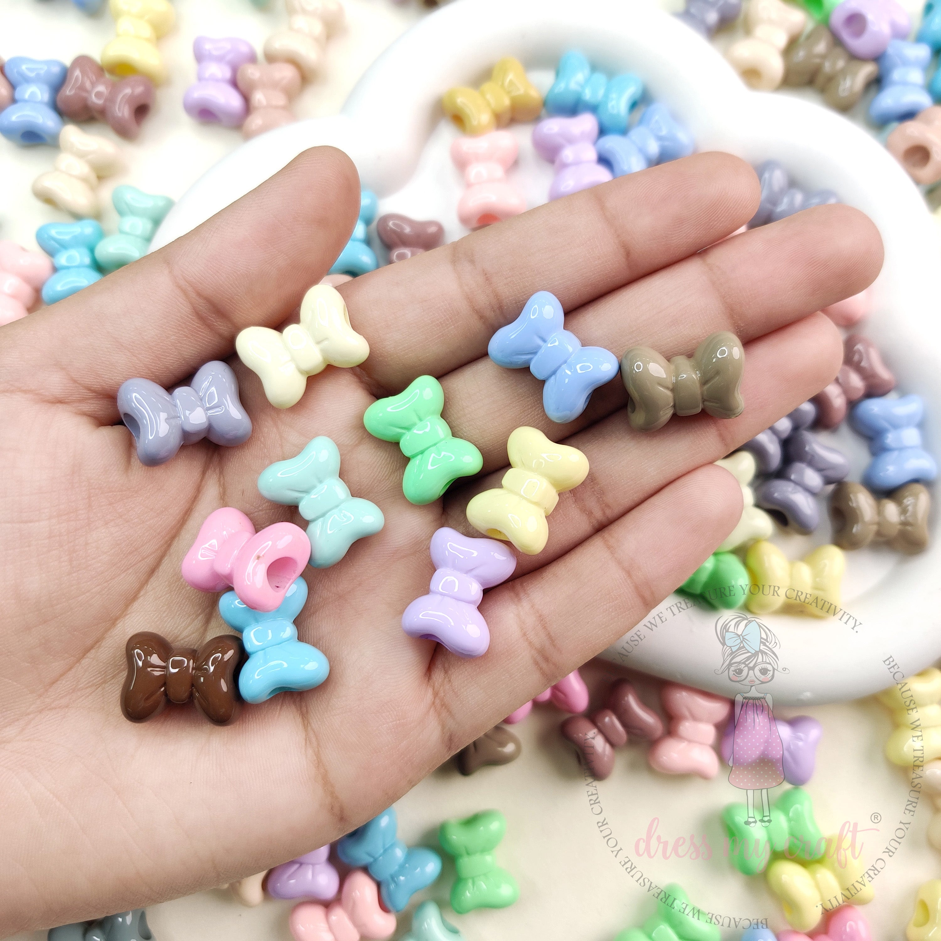 Pastel Multicolor Bow Beads - 15 Pcs