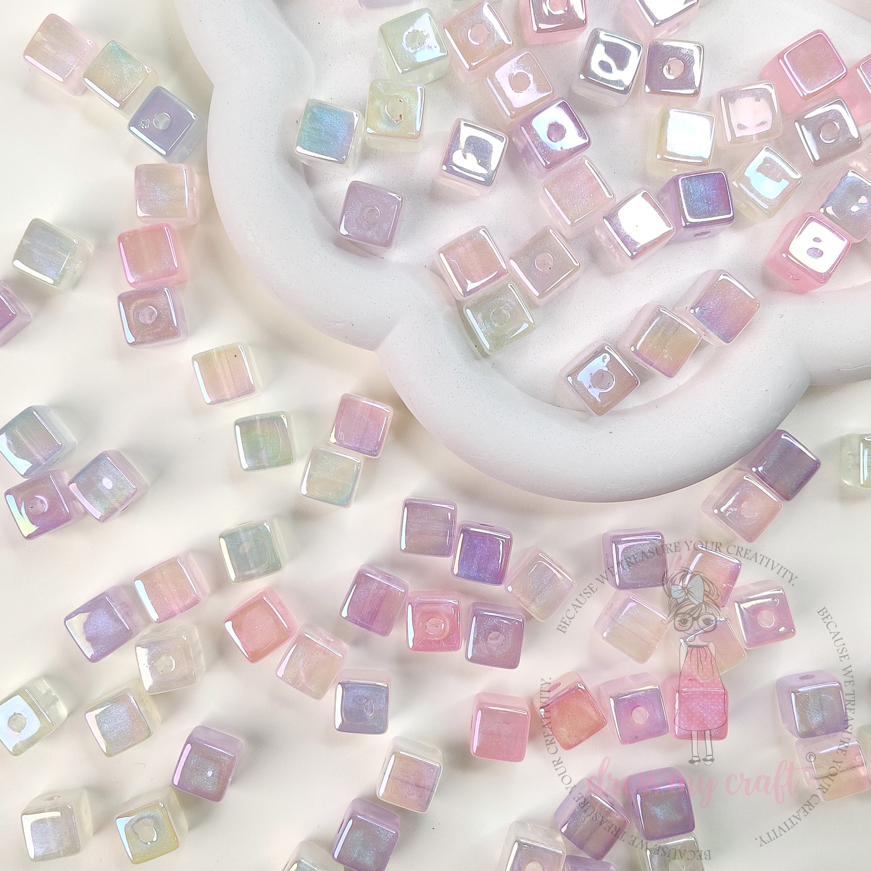 Pastel Colorful Moonlight Cube Beads - 10 Pcs