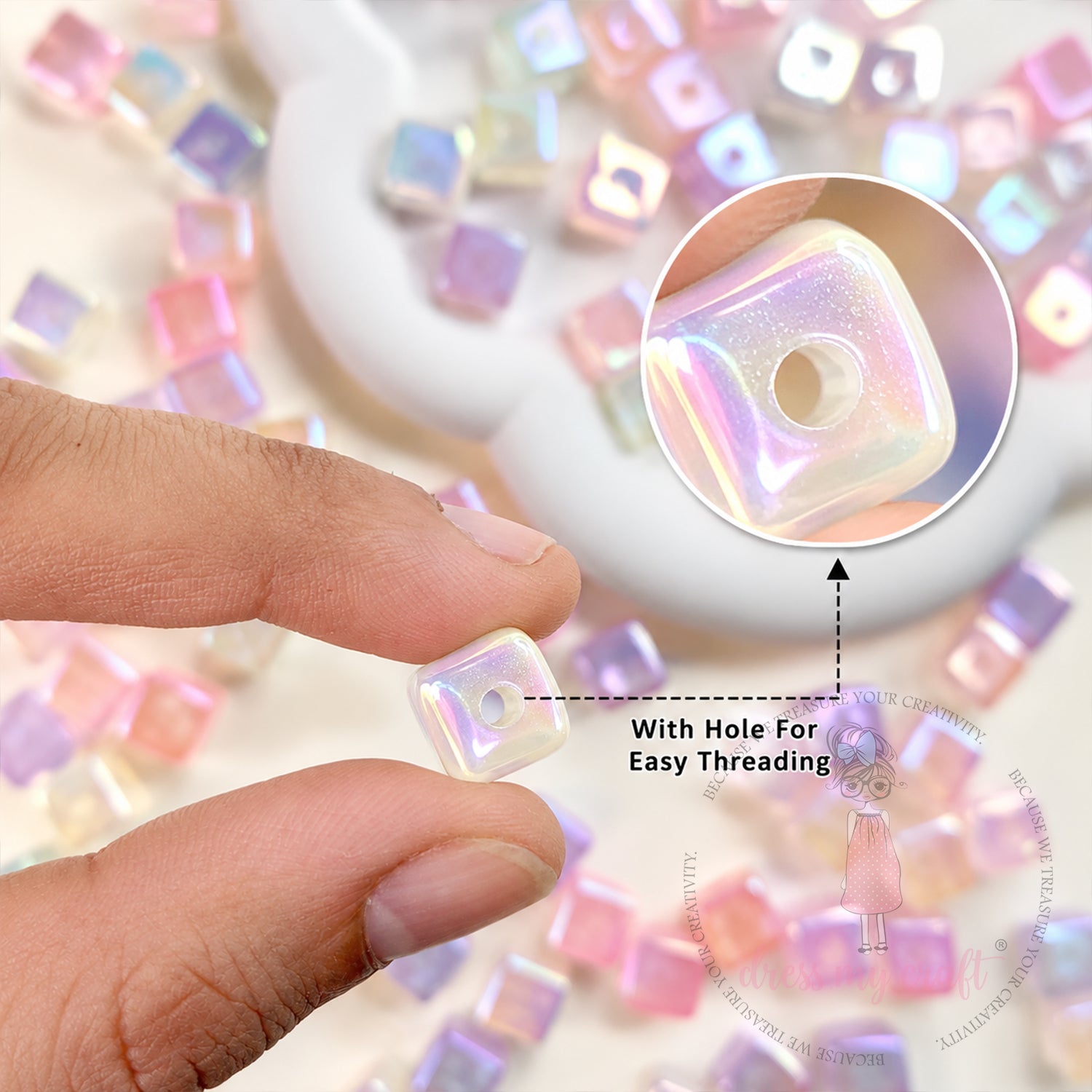 Pastel Colorful Moonlight Cube Beads - 10 Pcs