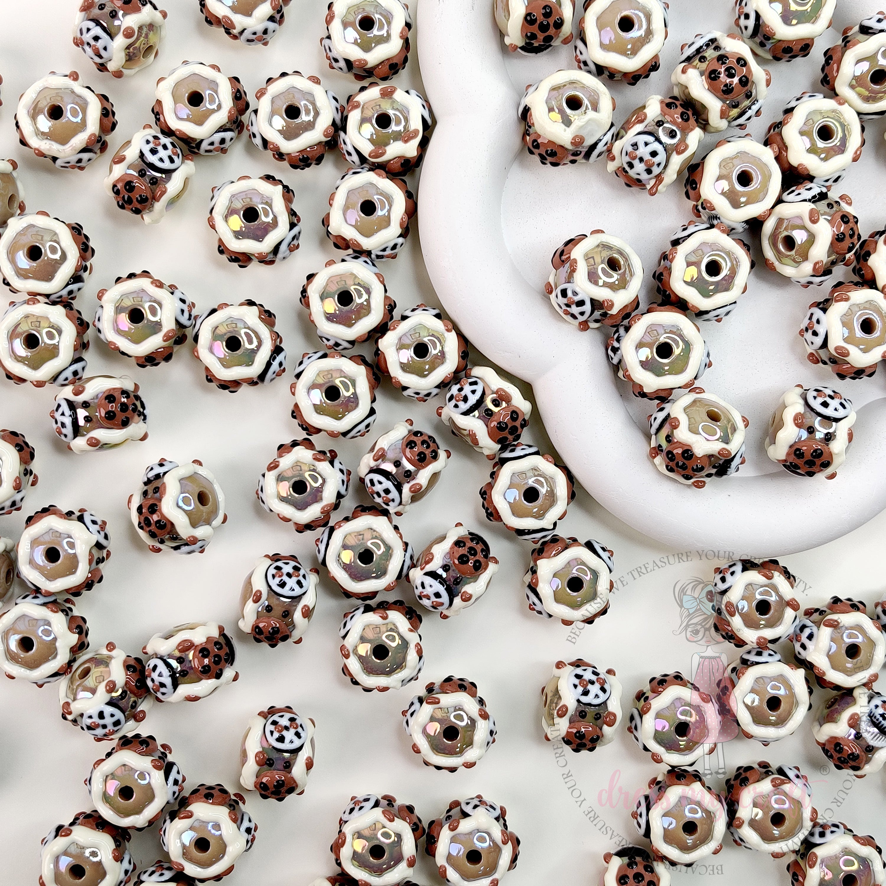 Hand Painted Beads Brownish - 6 Pcs
