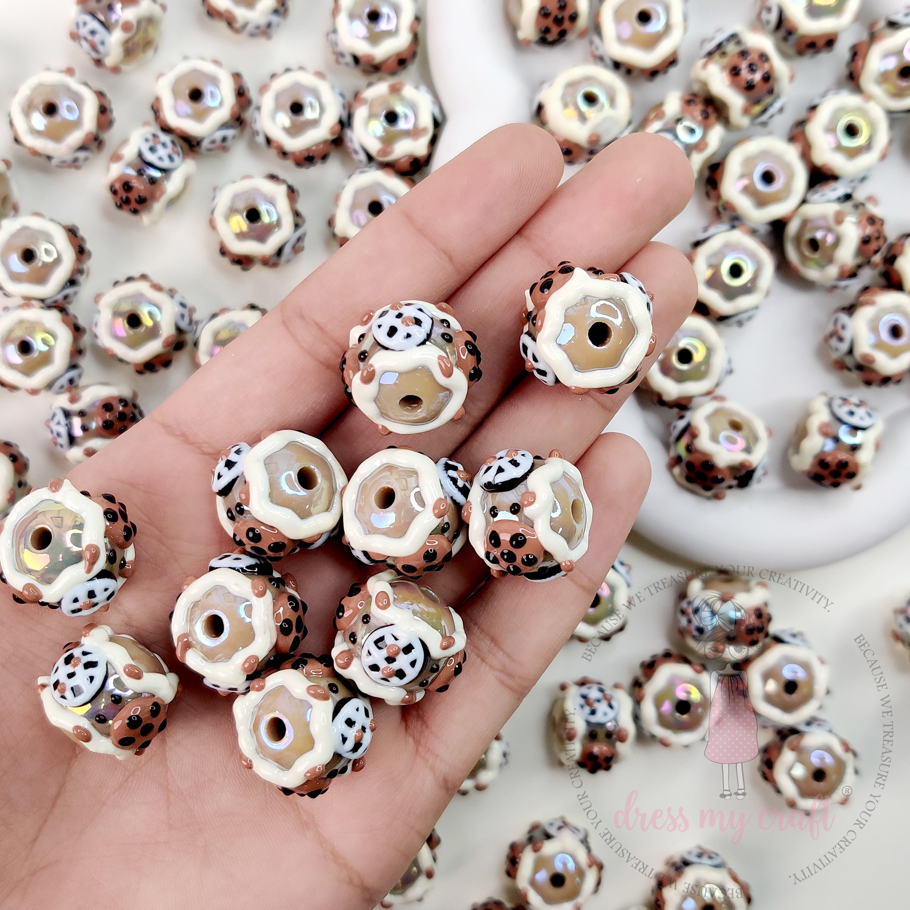Hand Painted Beads Brownish - 6 Pcs