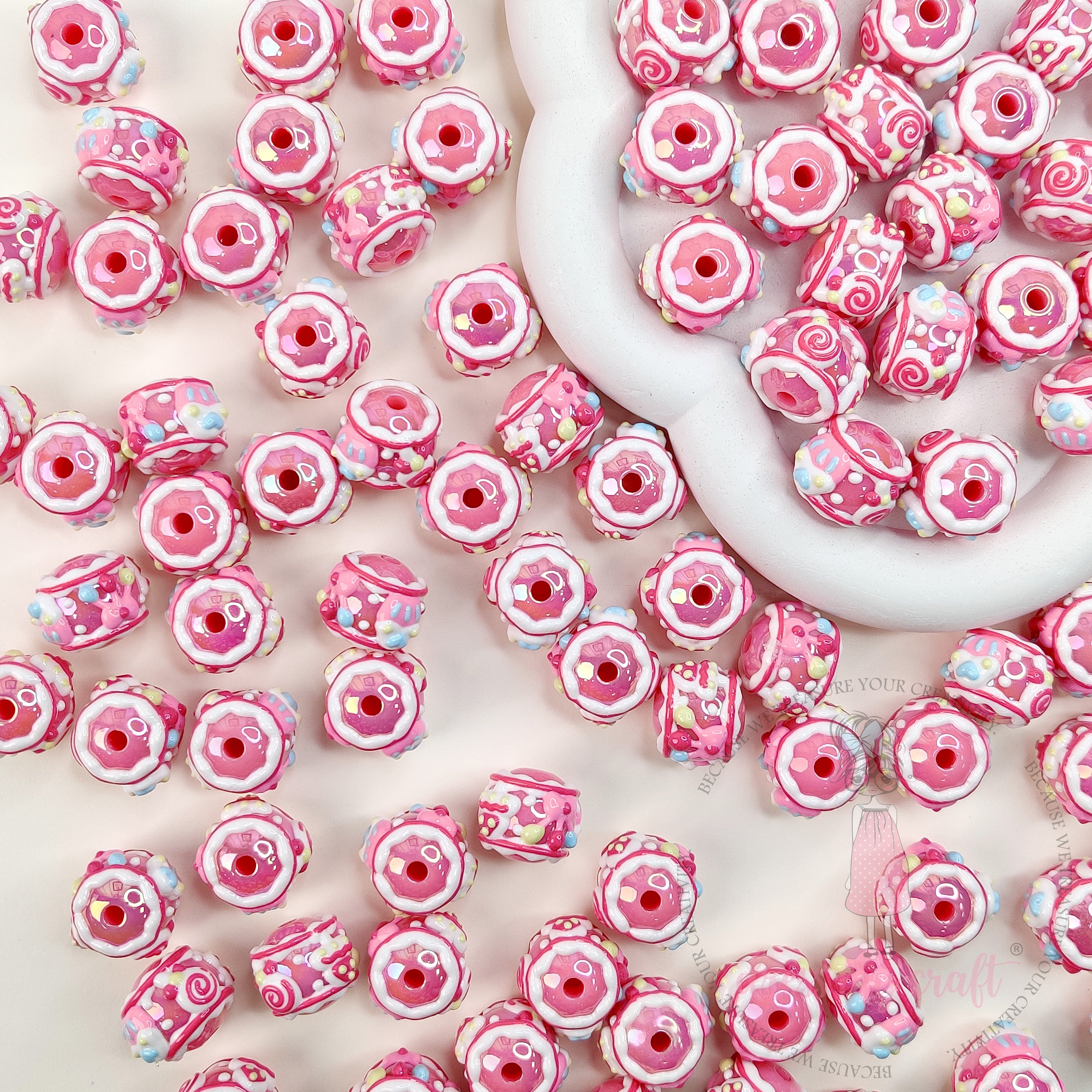 Hand Painted Beads Pinkish - 6 Pcs