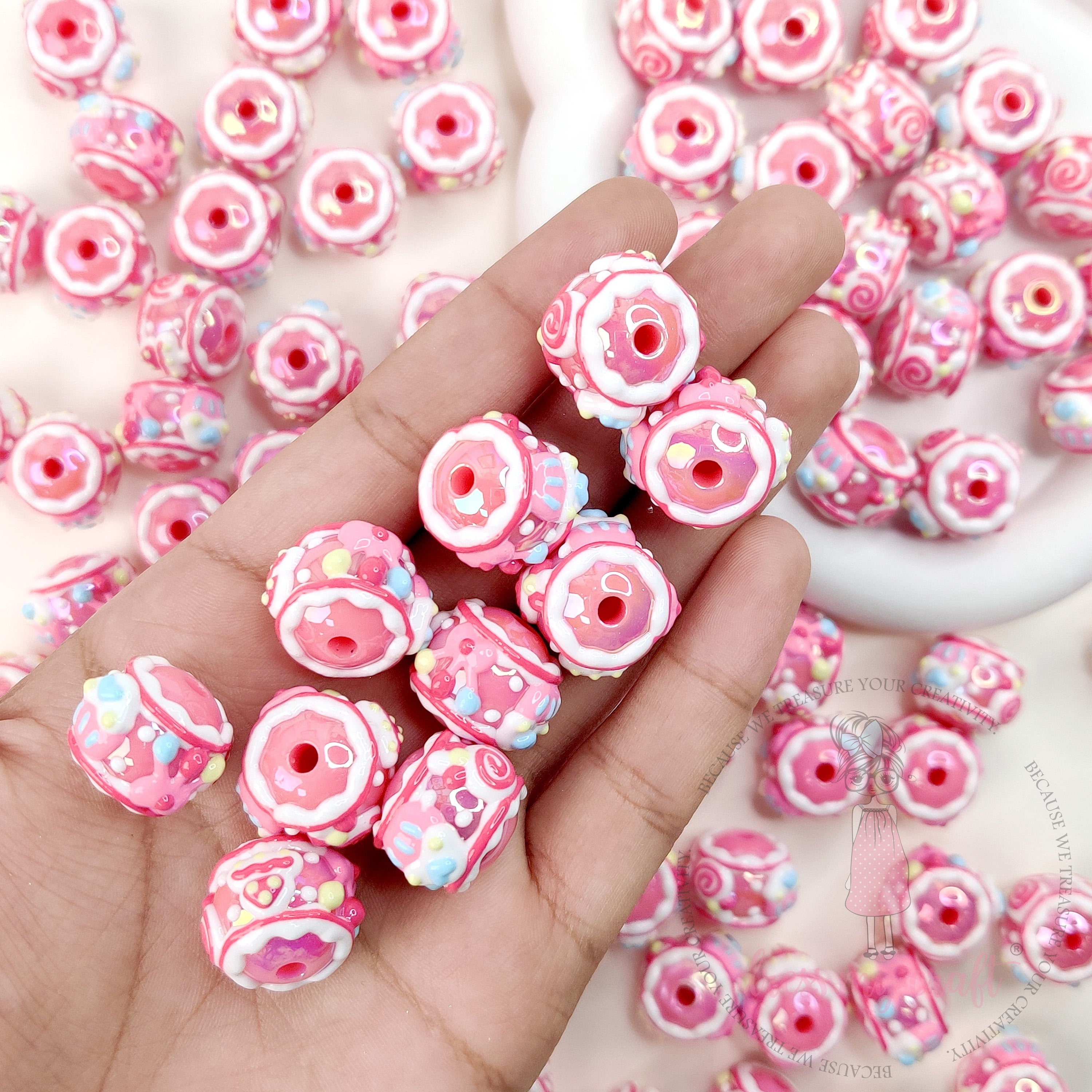 Hand Painted Beads Pinkish - 6 Pcs