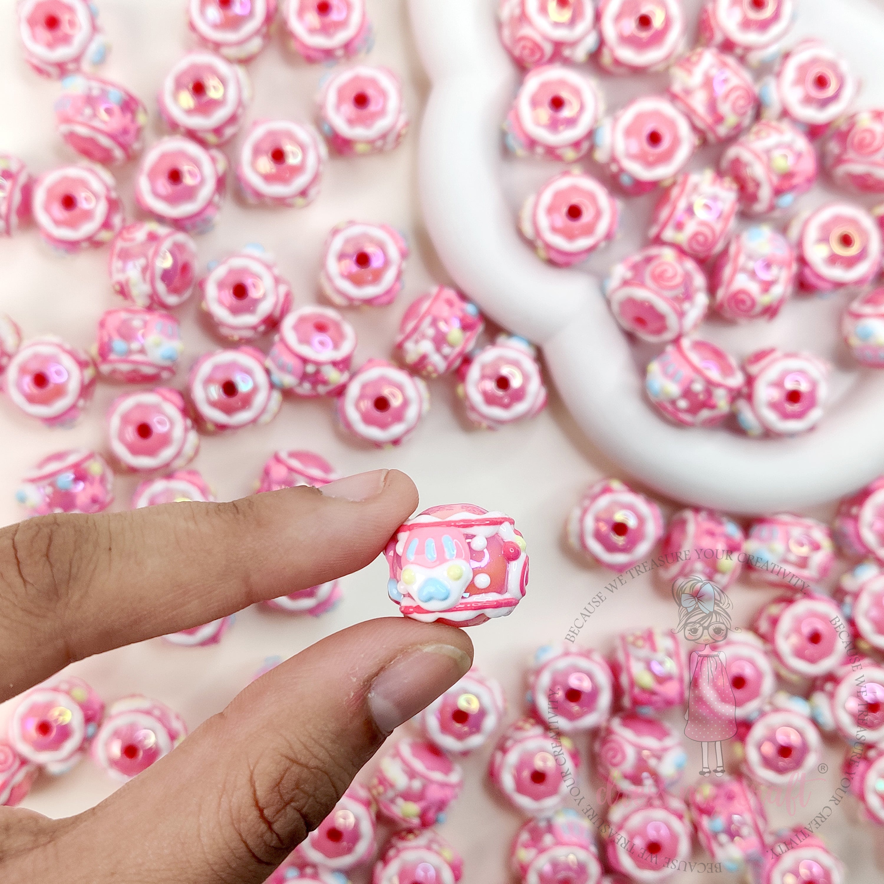 Hand Painted Beads Pinkish - 6 Pcs