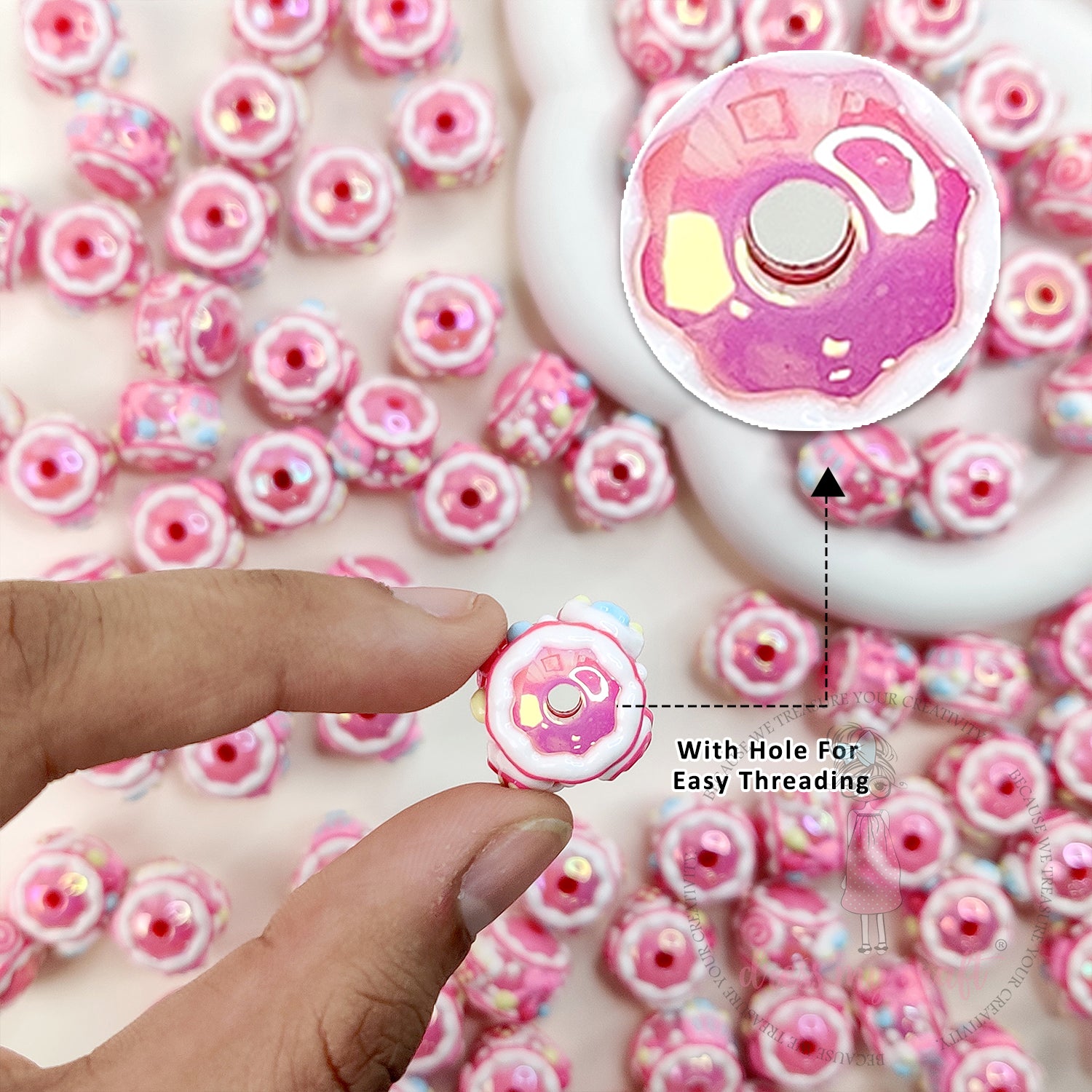 Hand Painted Beads Pinkish - 6 Pcs