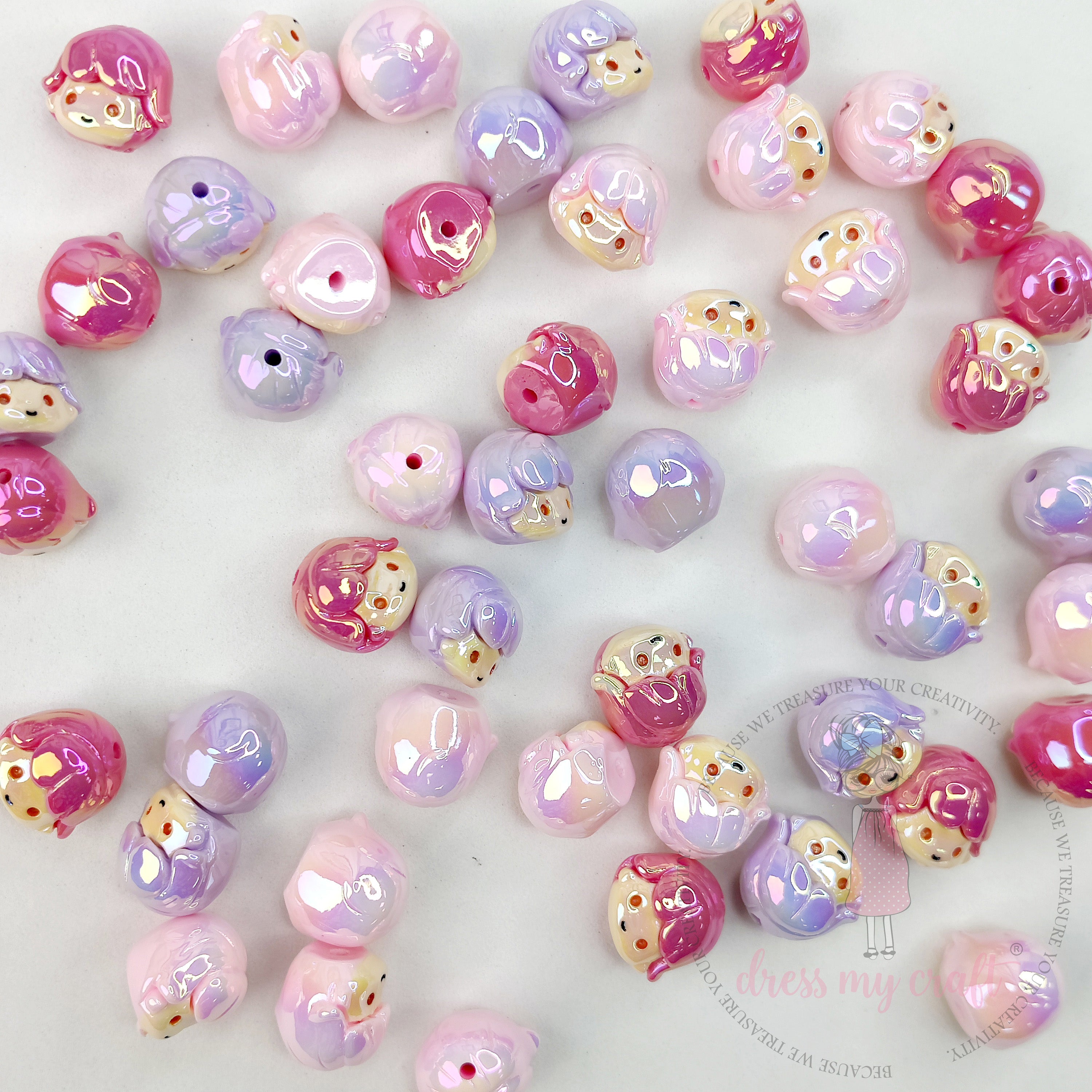Multicolor Doll Faces Beads - 4 Pcs