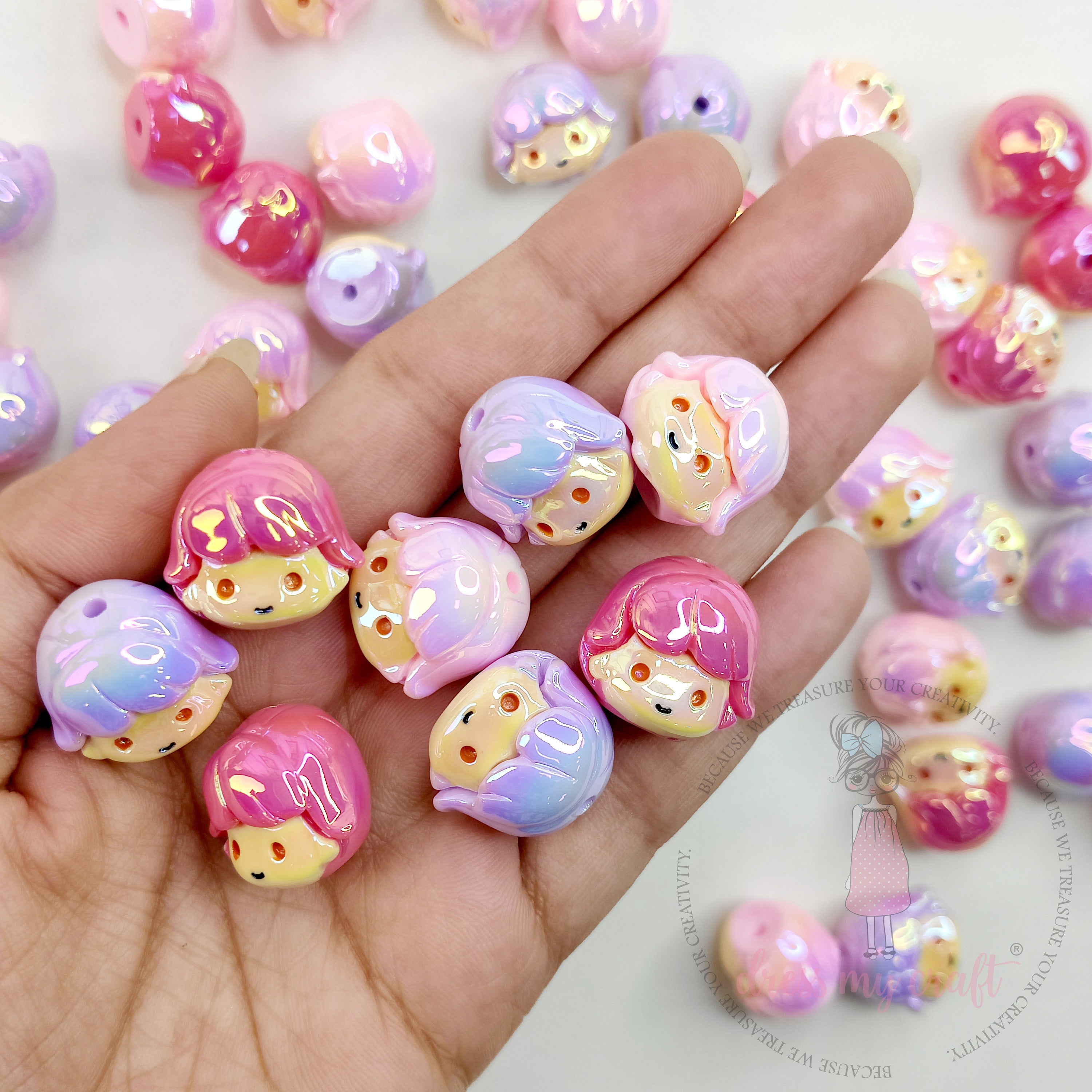 Multicolor Doll Faces Beads - 4 Pcs