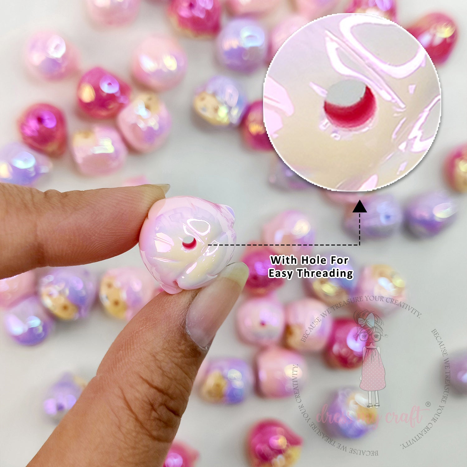 Multicolor Doll Faces Beads - 4 Pcs