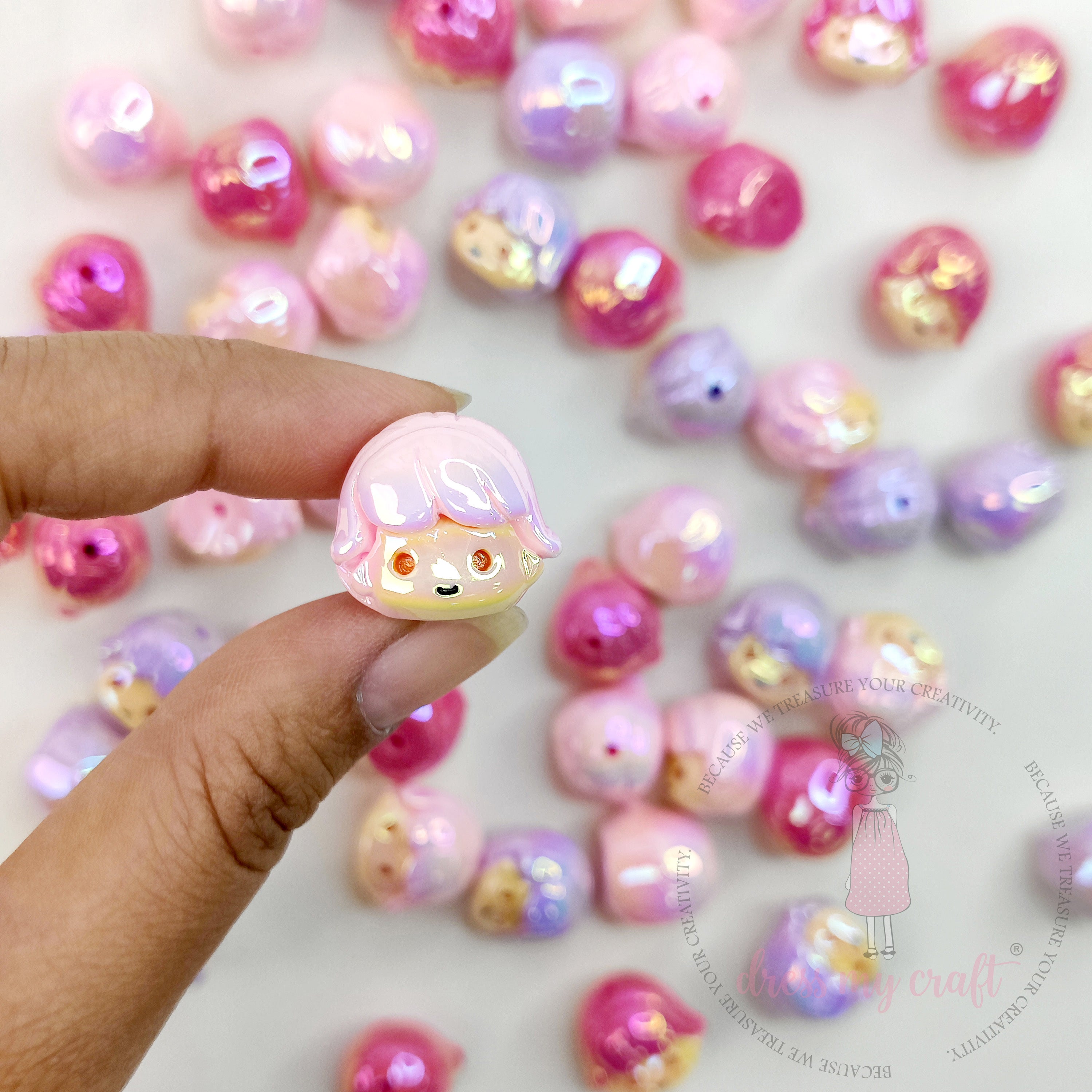 Multicolor Doll Faces Beads - 4 Pcs