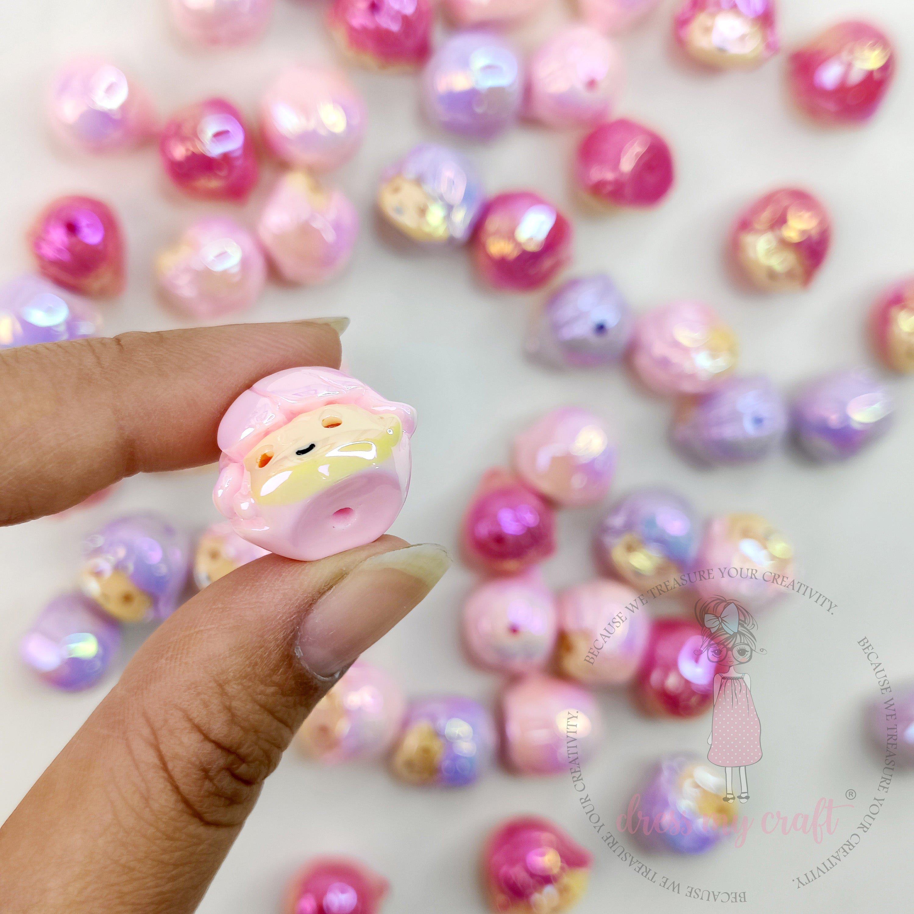Multicolor Doll Faces Beads - 4 Pcs