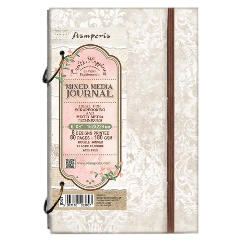 8 Designs/80 Pages Create Happiness Ring Mixed Media Journal 6" x 9"