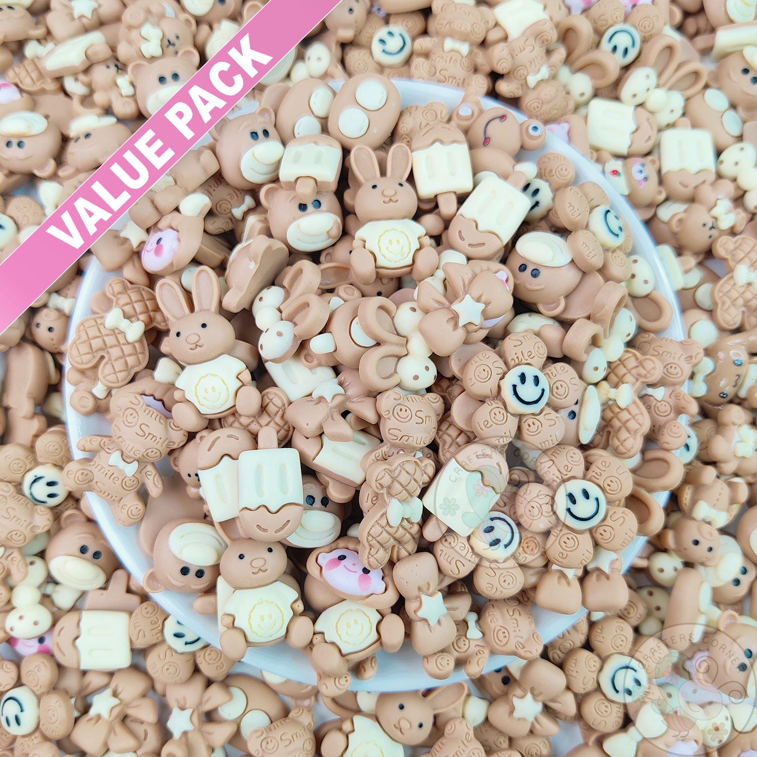 Light Brown Family - Mix Flatback Cabochons Value Pack