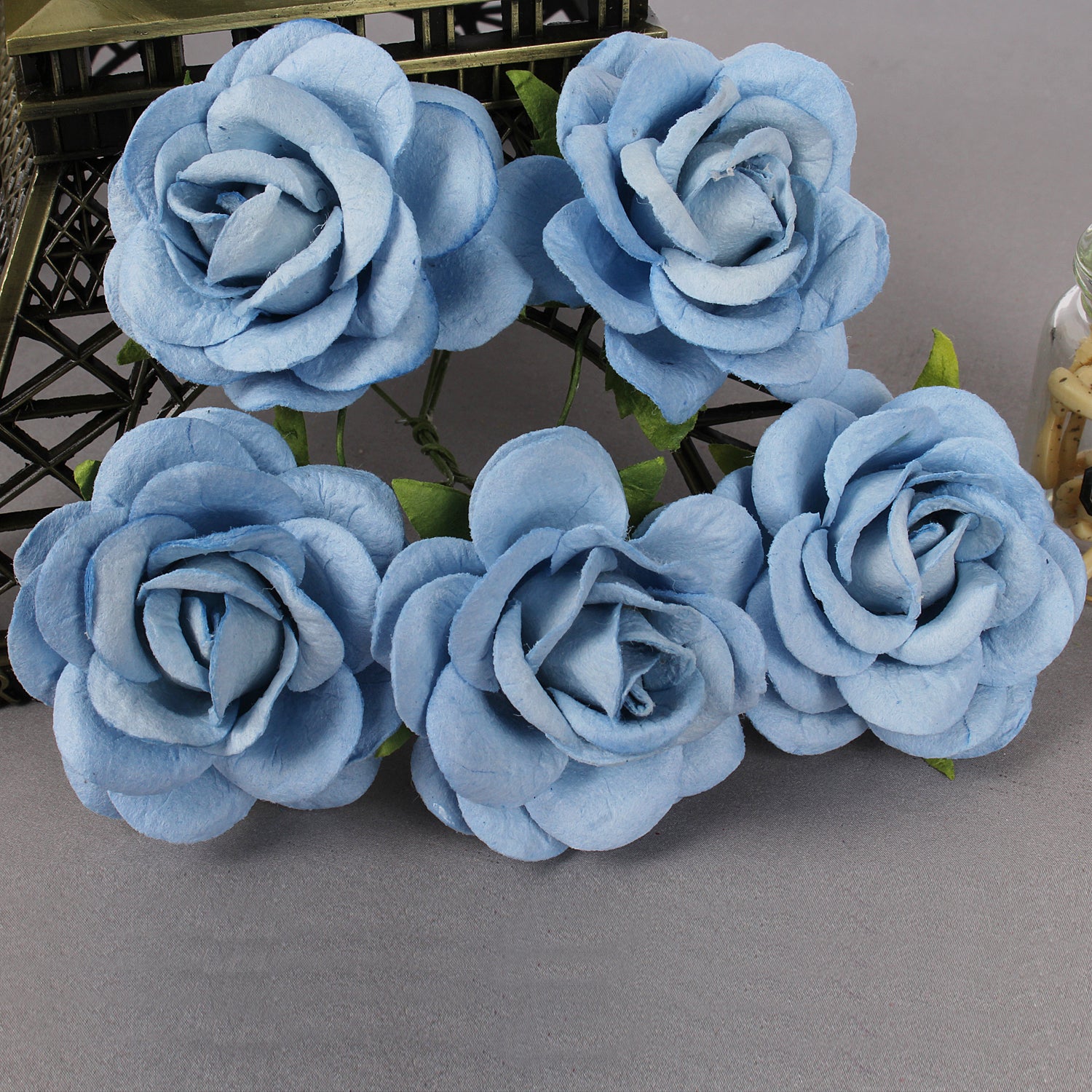 Denim Blue - Mulberry Curved Roses