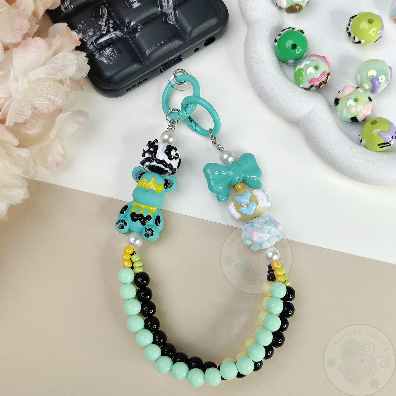 Handmade Kawaii Mobile Charm - Minty Bear