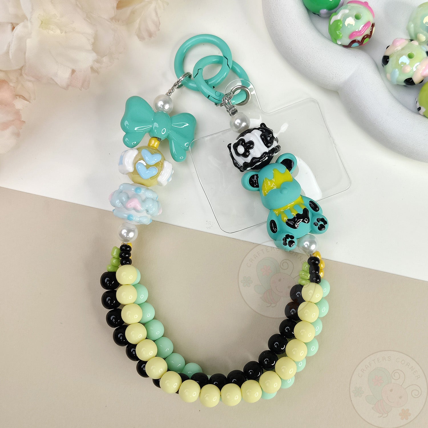 Handmade Kawaii Mobile Charm - Minty Bear