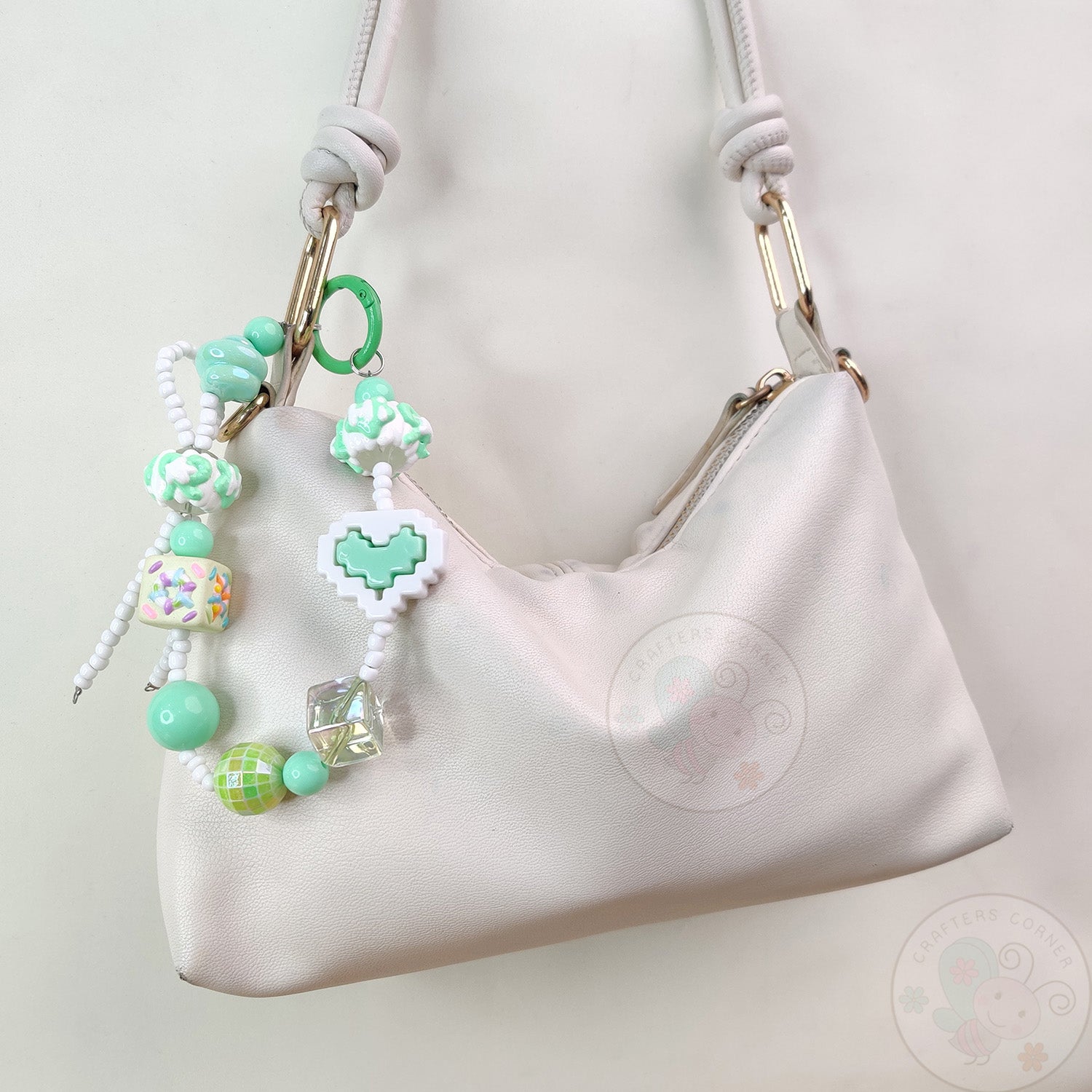 Handmade Kawaii Mobile Charm - Mint Pixel Heart