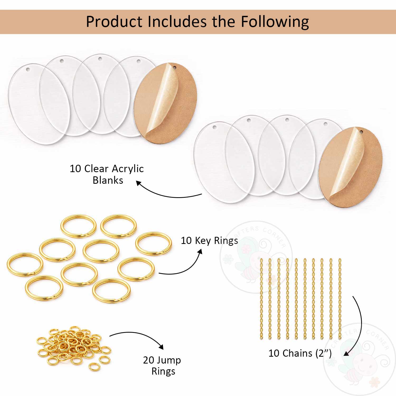 Oval Keychain Blanks (With Chain & Rings)