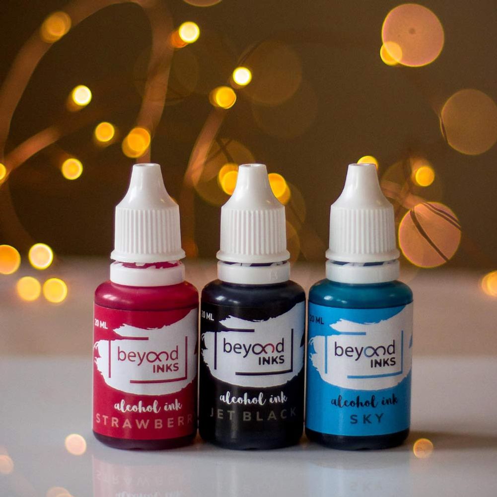 Alcohol Inks Pack 4(Sky, Strawberry, Jet Black)