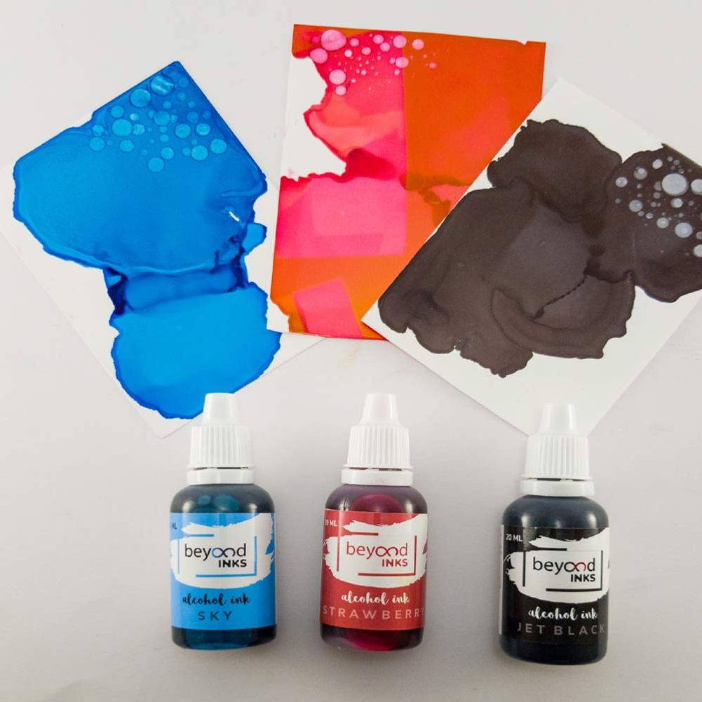 Alcohol Inks Pack 4(Sky, Strawberry, Jet Black)