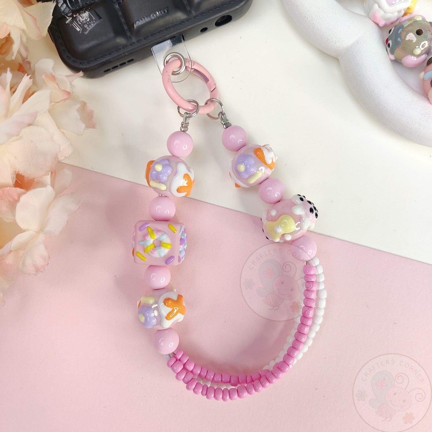 Handmade Kawaii Mobile Charm - Pink Donut