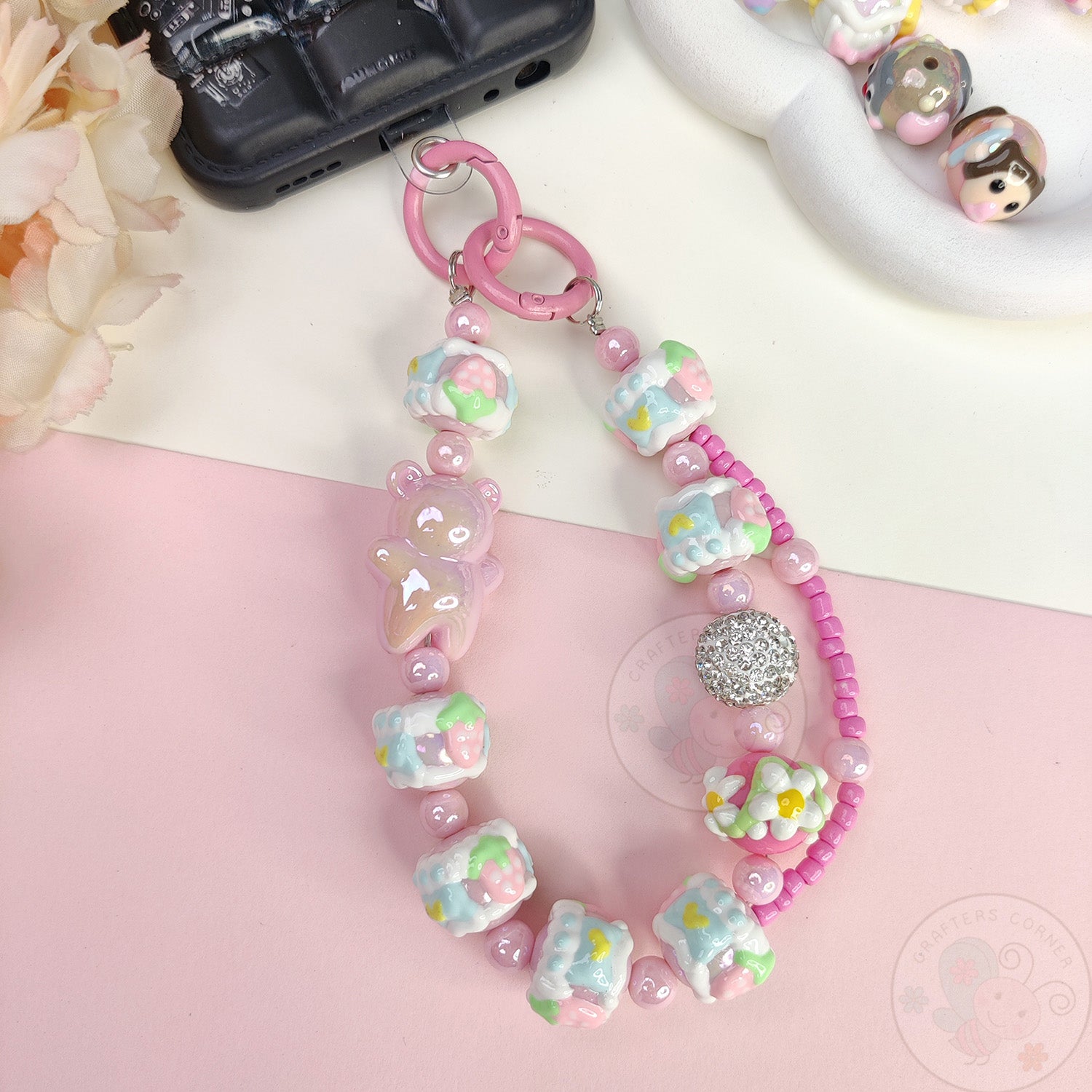 Handmade Kawaii Mobile Charm - Pink Gummy Bear