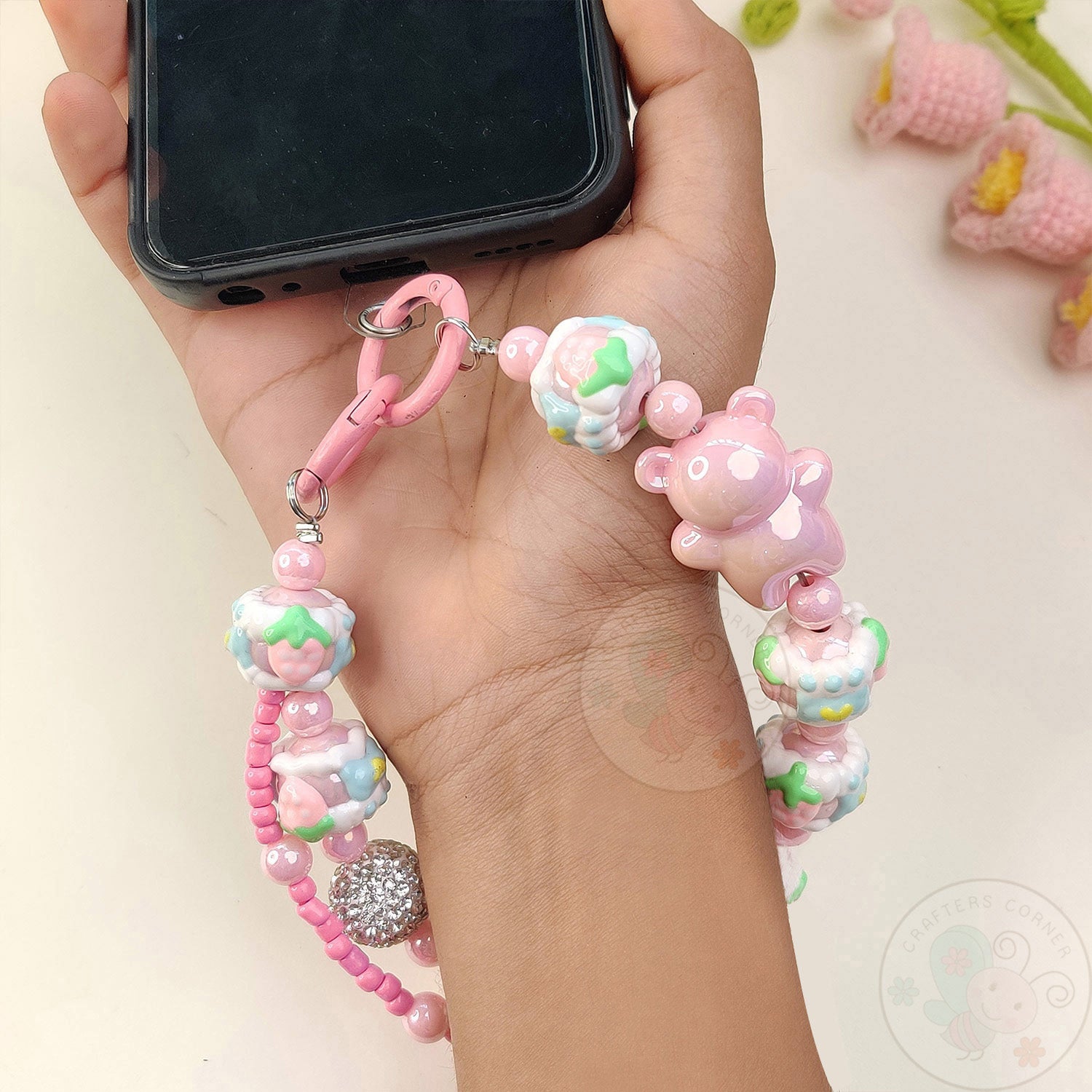 Handmade Kawaii Mobile Charm - Pink Gummy Bear