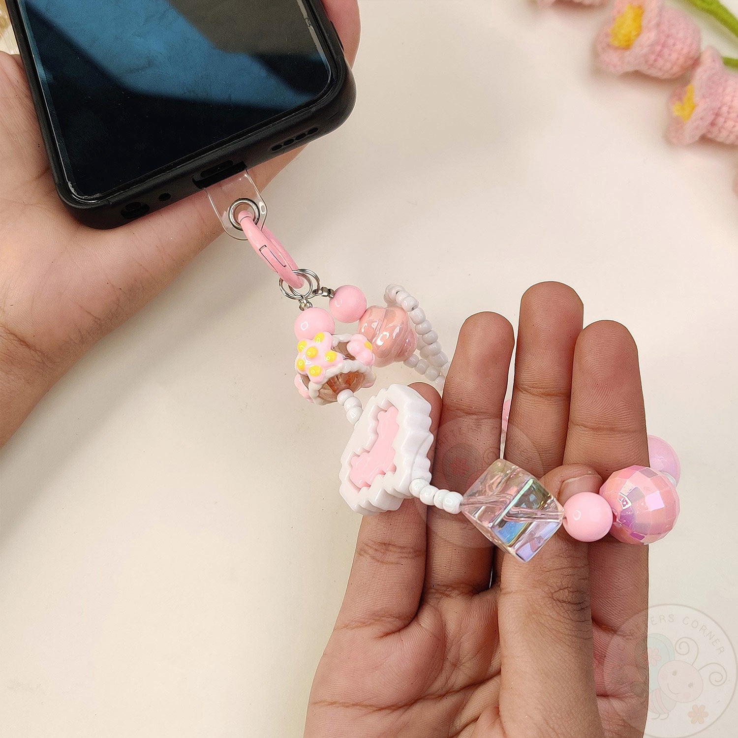 Handmade Kawaii Mobile Charm - Pink Pixel Heart