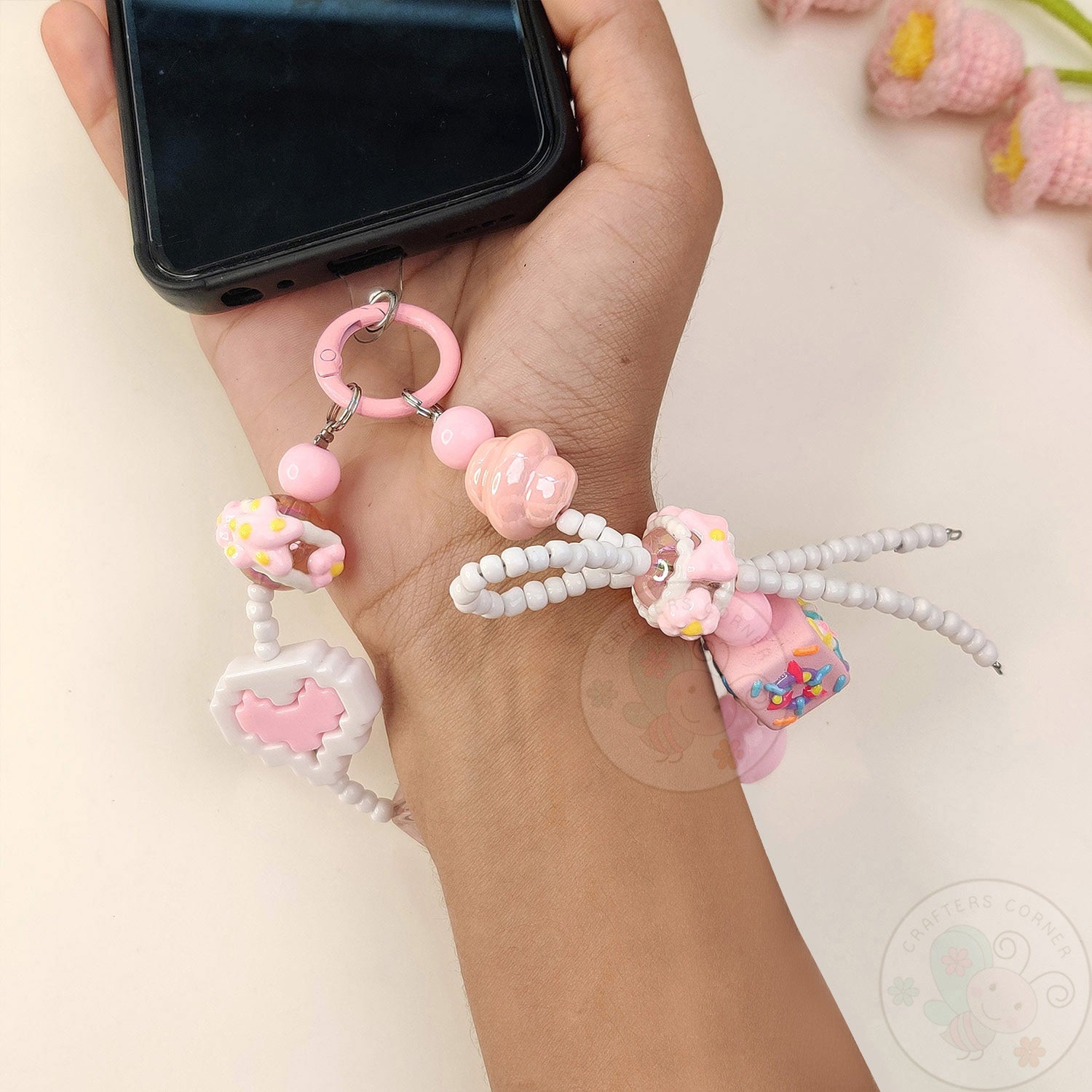 Handmade Kawaii Mobile Charm - Pink Pixel Heart