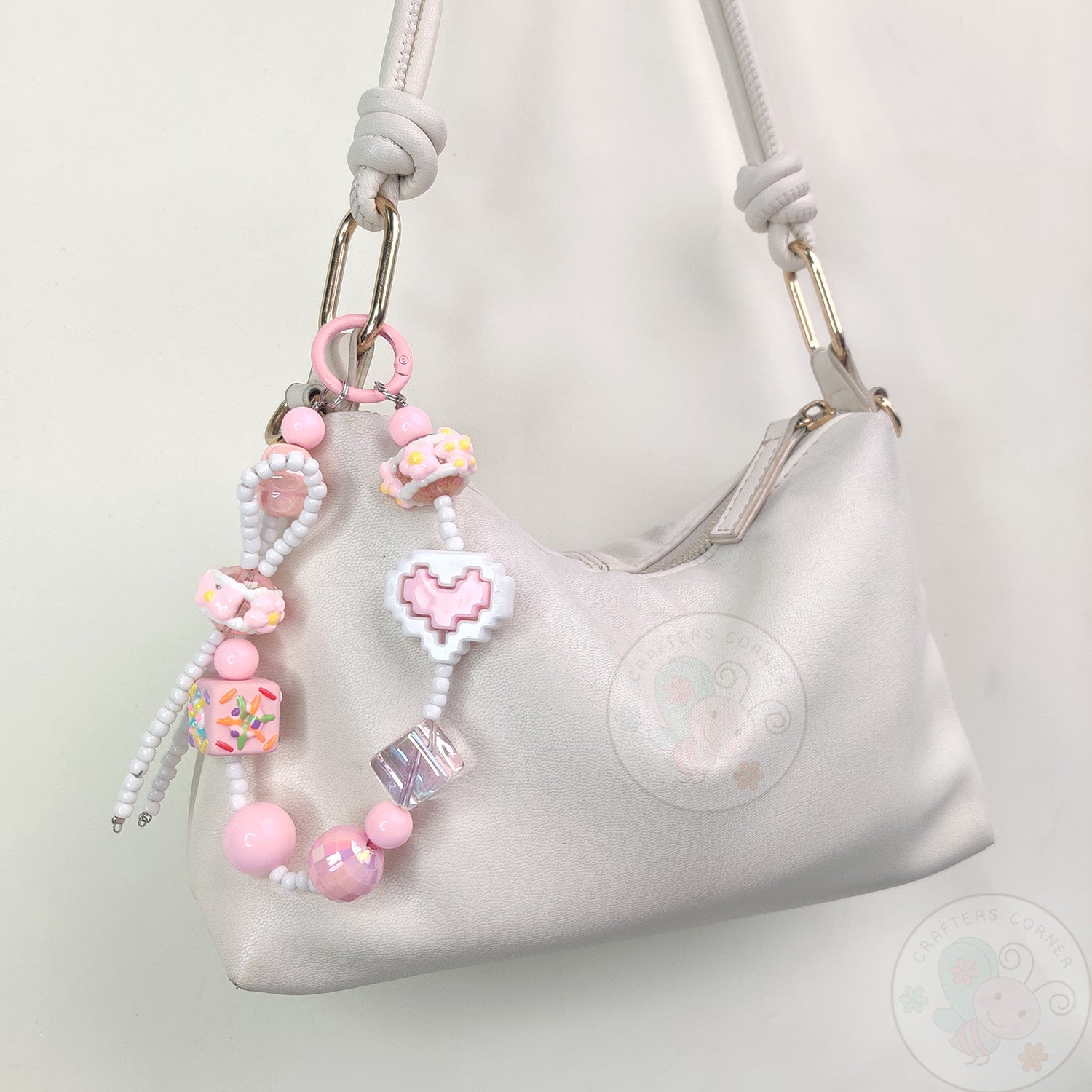 Handmade Kawaii Mobile Charm - Pink Pixel Heart