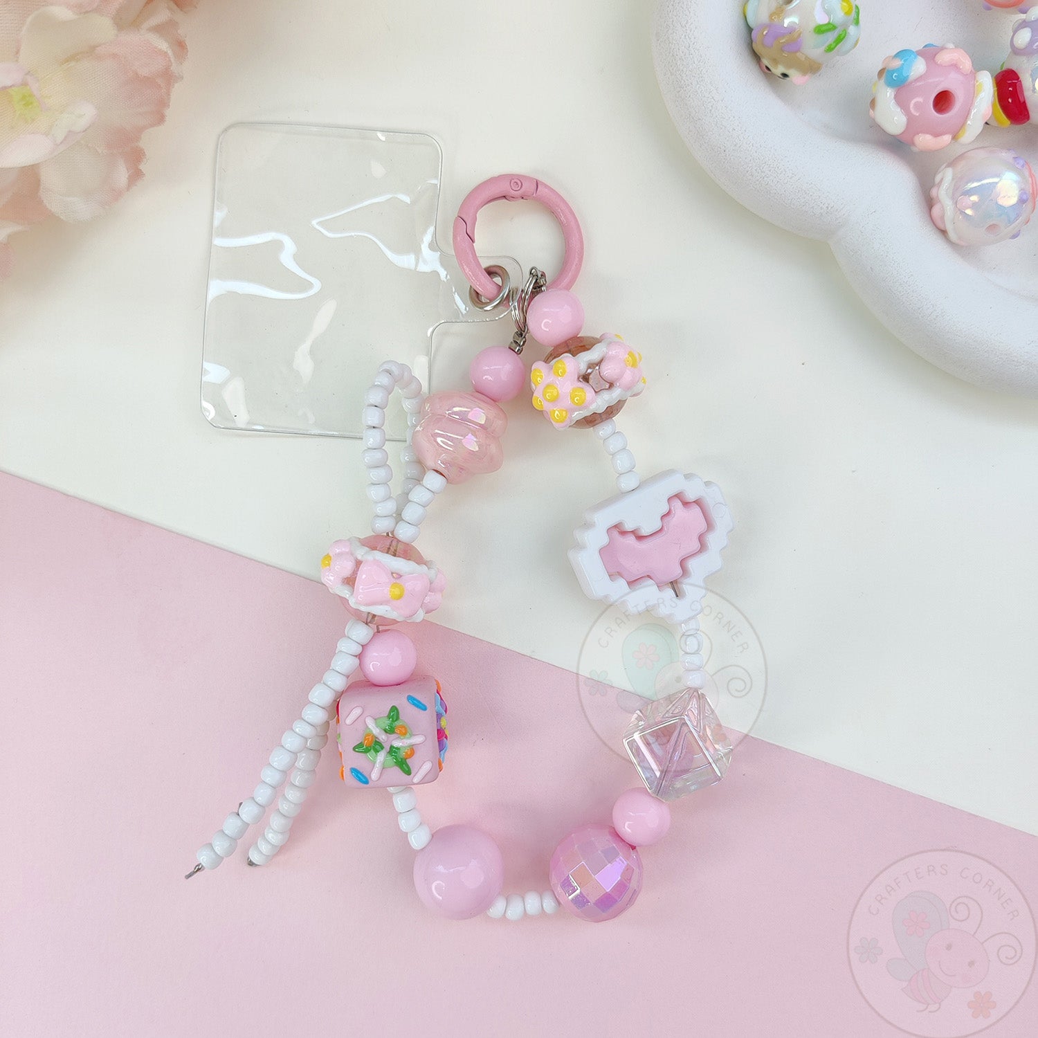 Handmade Kawaii Mobile Charm - Pink Pixel Heart