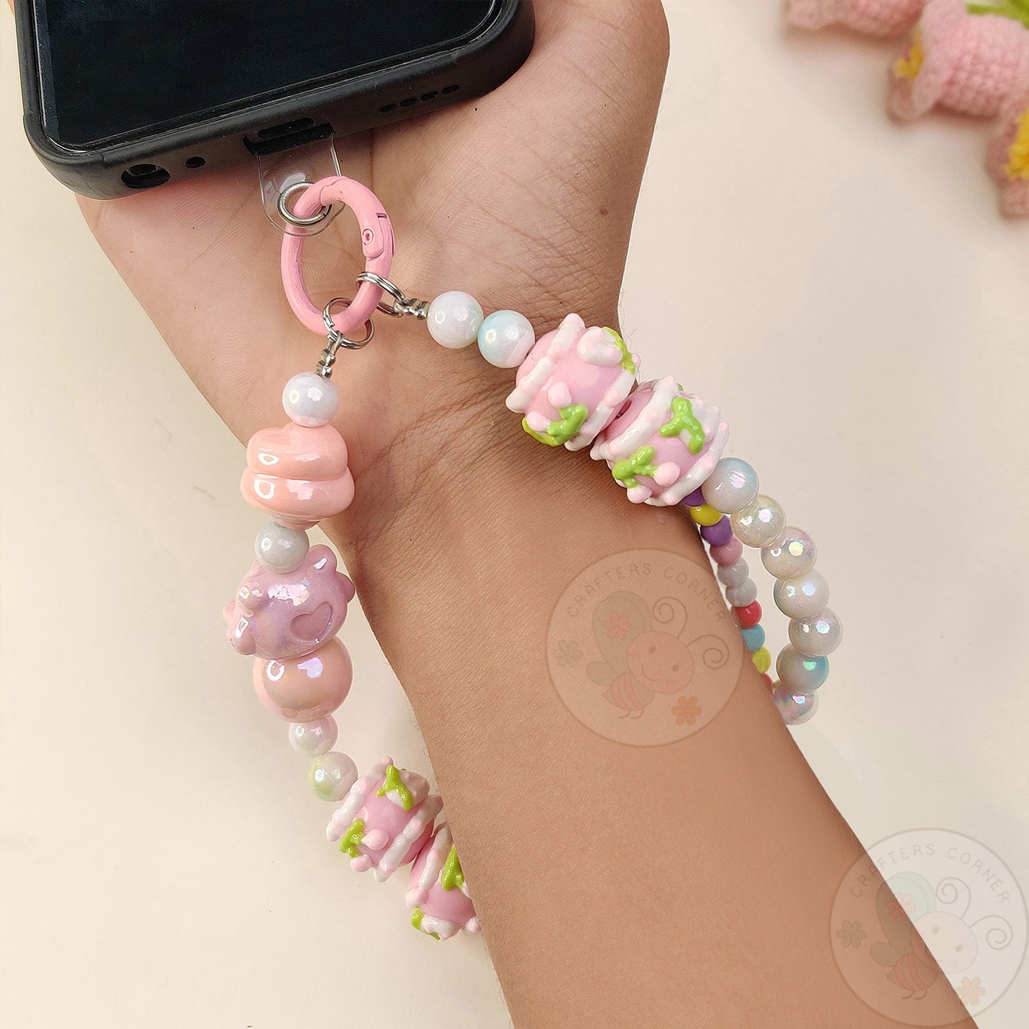 Handmade Kawaii Mobile Charm - Pink Starry Bear