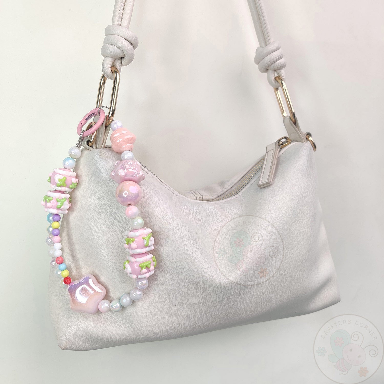 Handmade Kawaii Mobile Charm - Pink Starry Bear