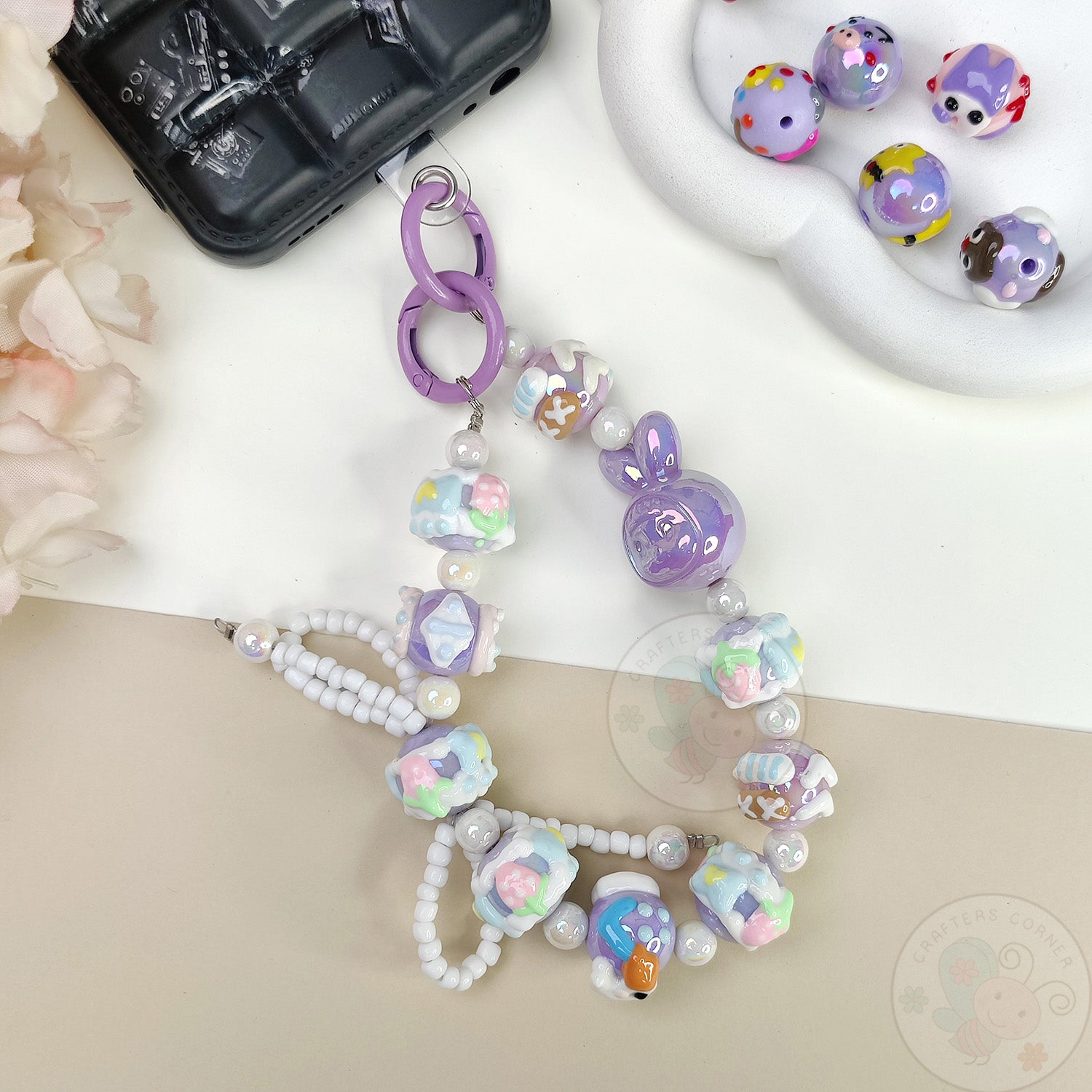 Handmade Kawaii Mobile Charm - Purple Bunny