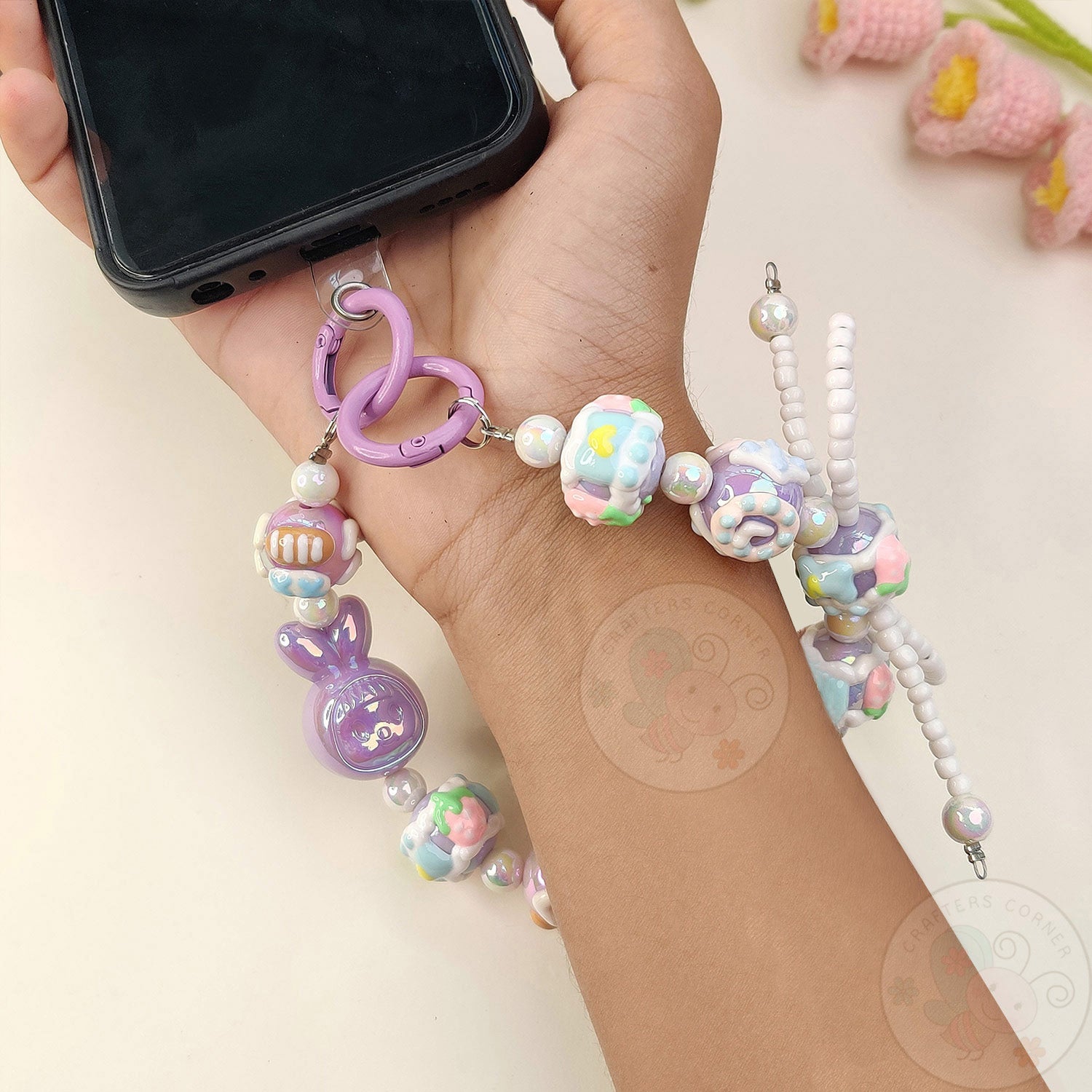 Handmade Kawaii Mobile Charm - Purple Bunny