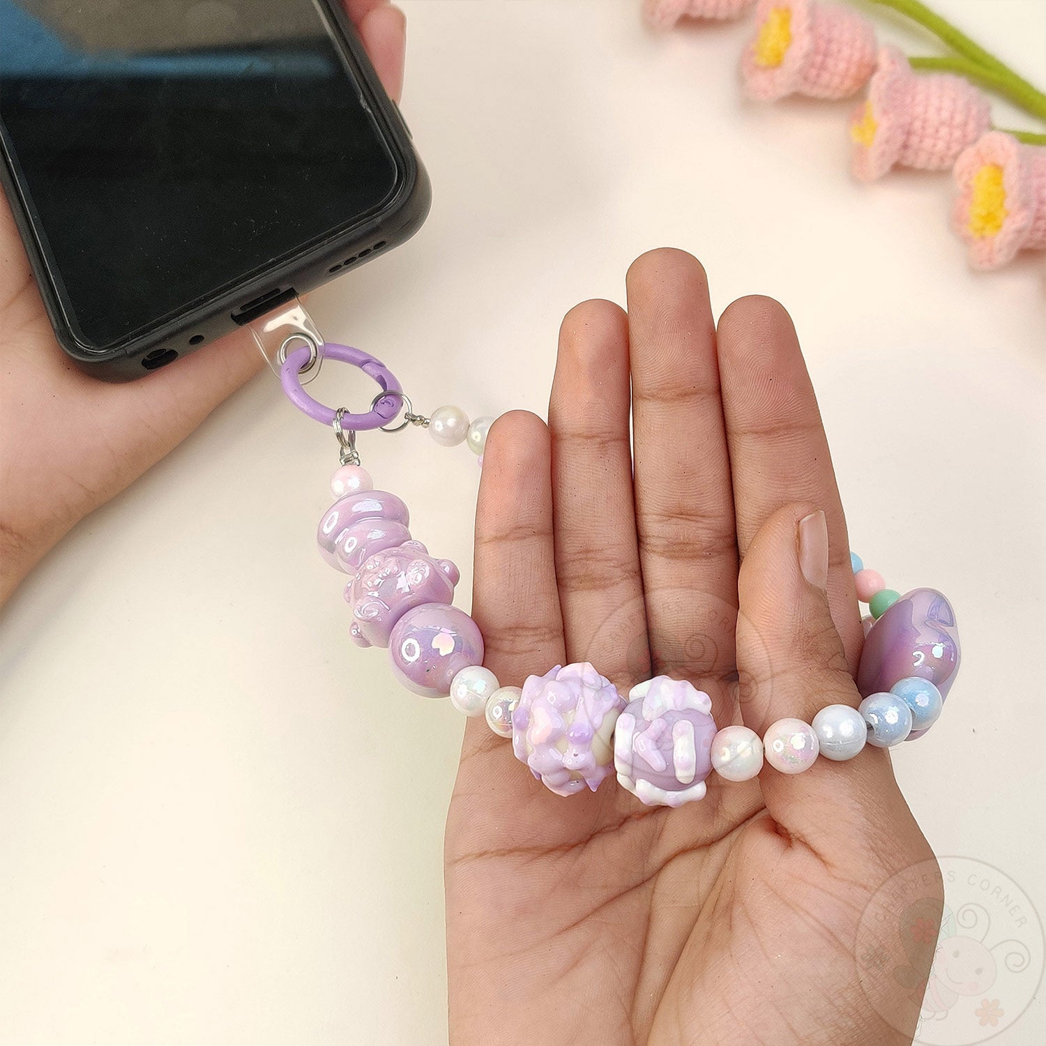 Handmade Kawaii Mobile Charm - Purple Starry Bear
