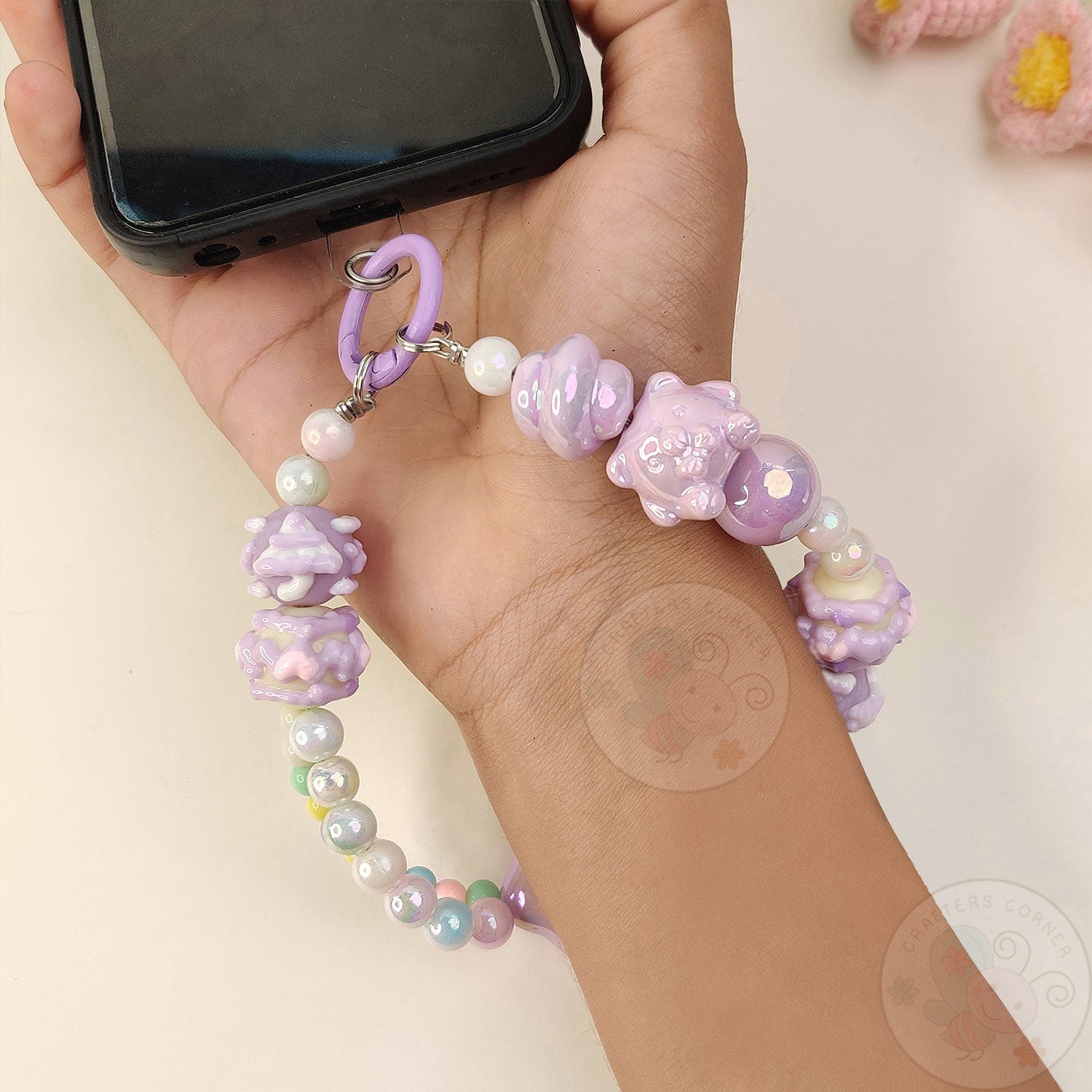 Handmade Kawaii Mobile Charm - Purple Starry Bear